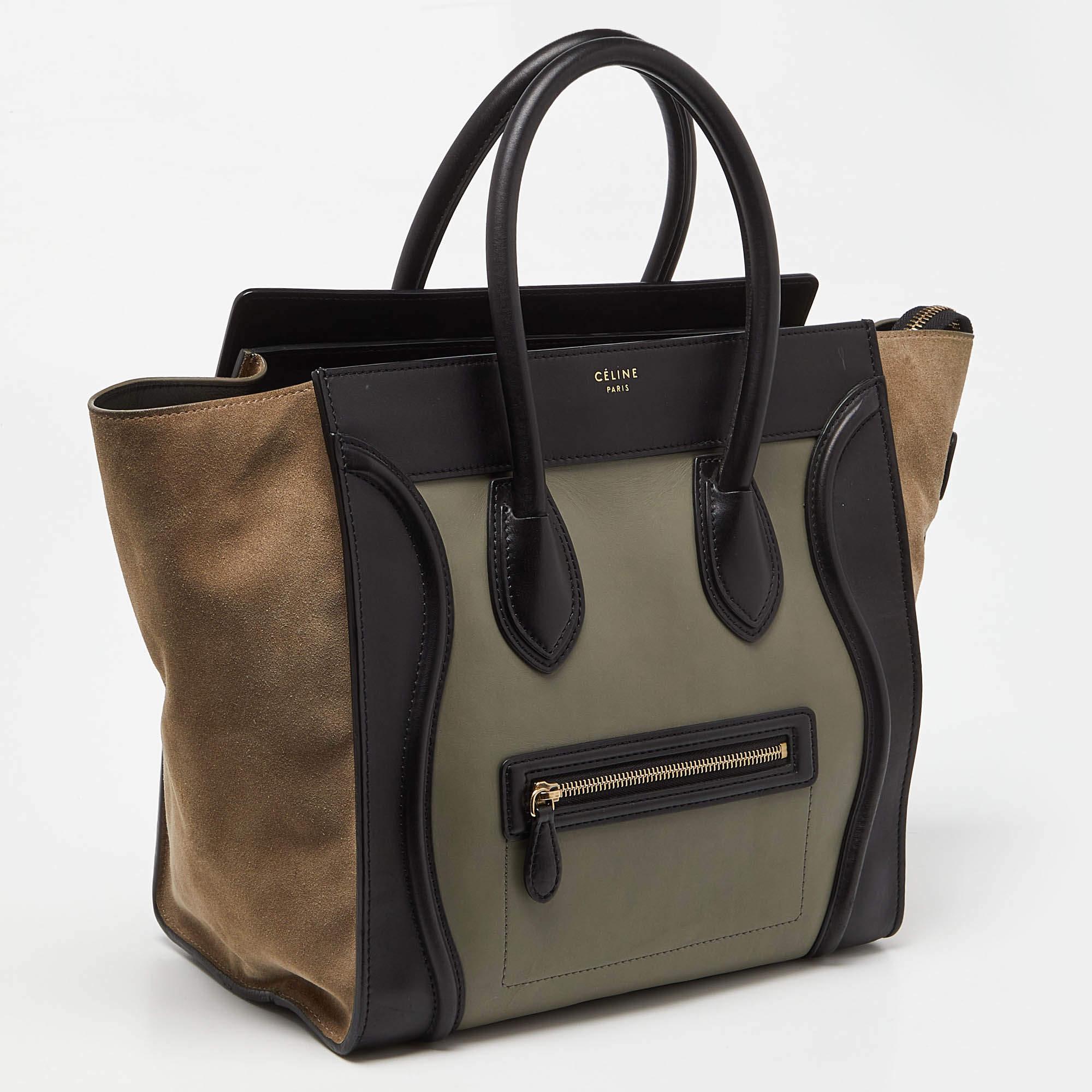 Black Celine Tricolor Leather and Suede Mini Luggage Tote