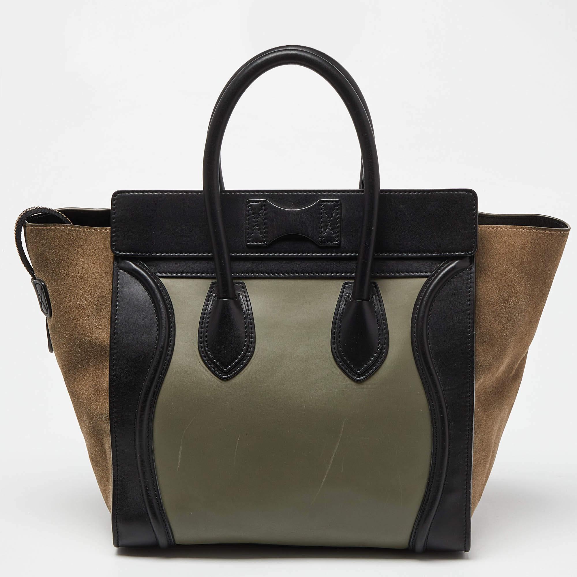 Celine Tricolor Leather and Suede Mini Luggage Tote In Fair Condition In Dubai, Al Qouz 2