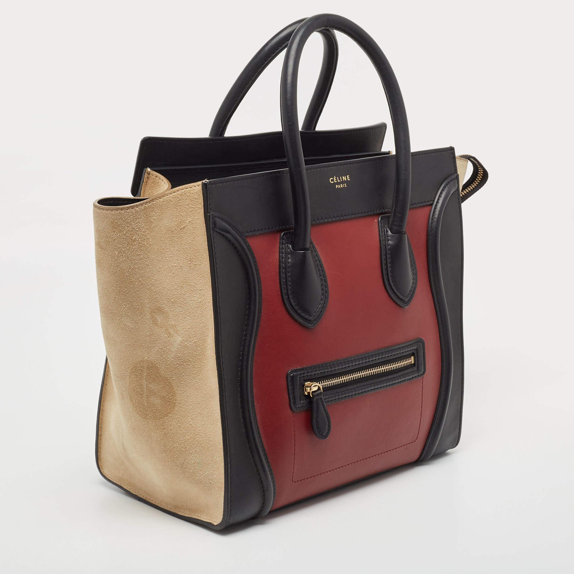 Celine Tricolor Leather and Suede Mini Luggage Tote For Sale 5