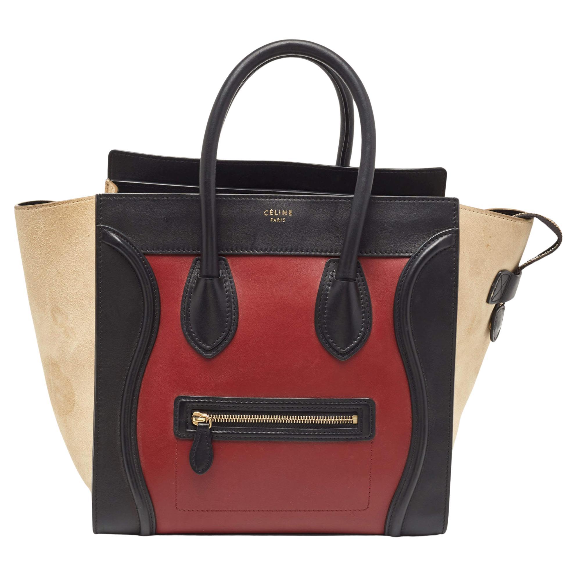 Celine Tricolor Leather and Suede Mini Luggage Tote For Sale