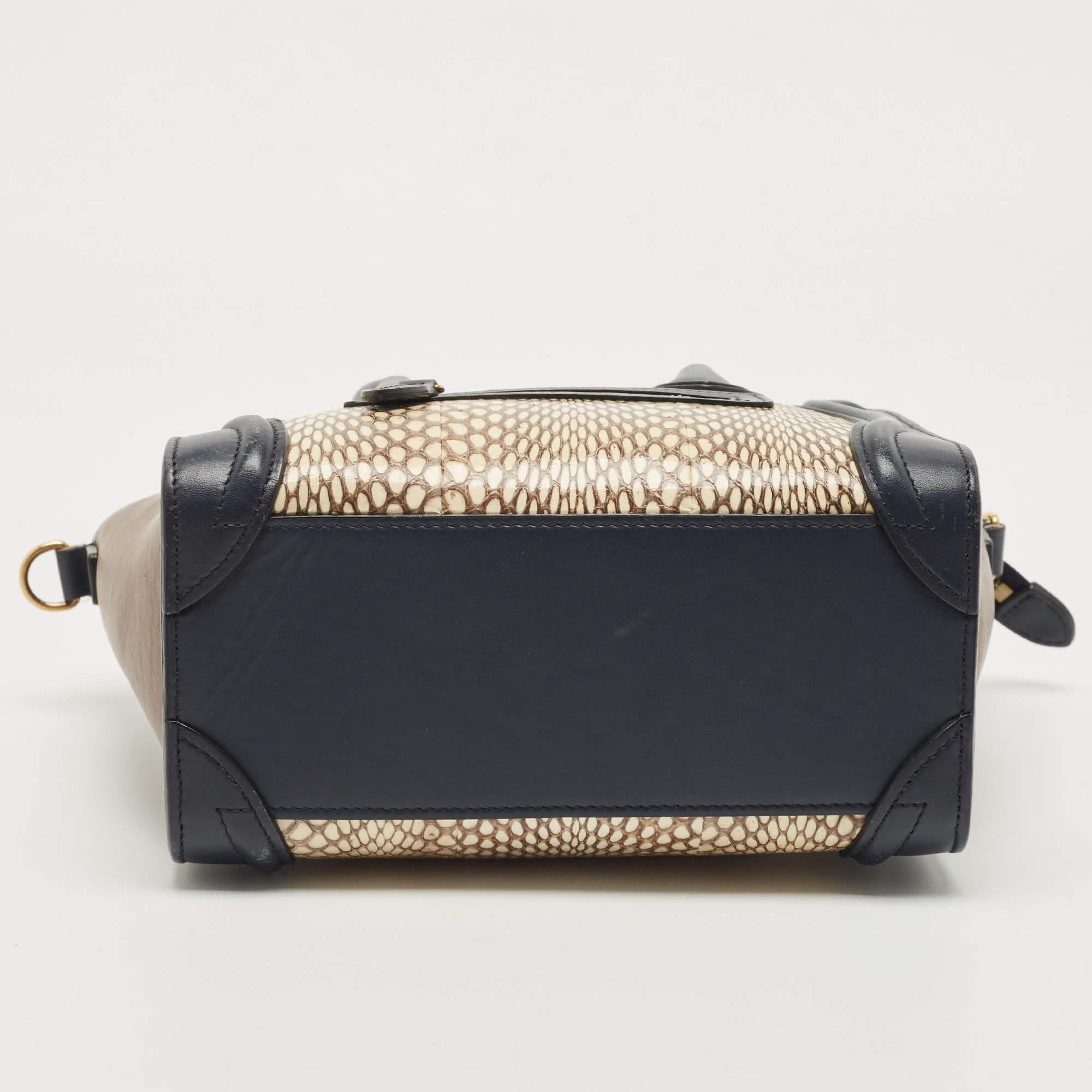 Celine Tricolor Leather and Watersnake Nano Luggage Tote 6