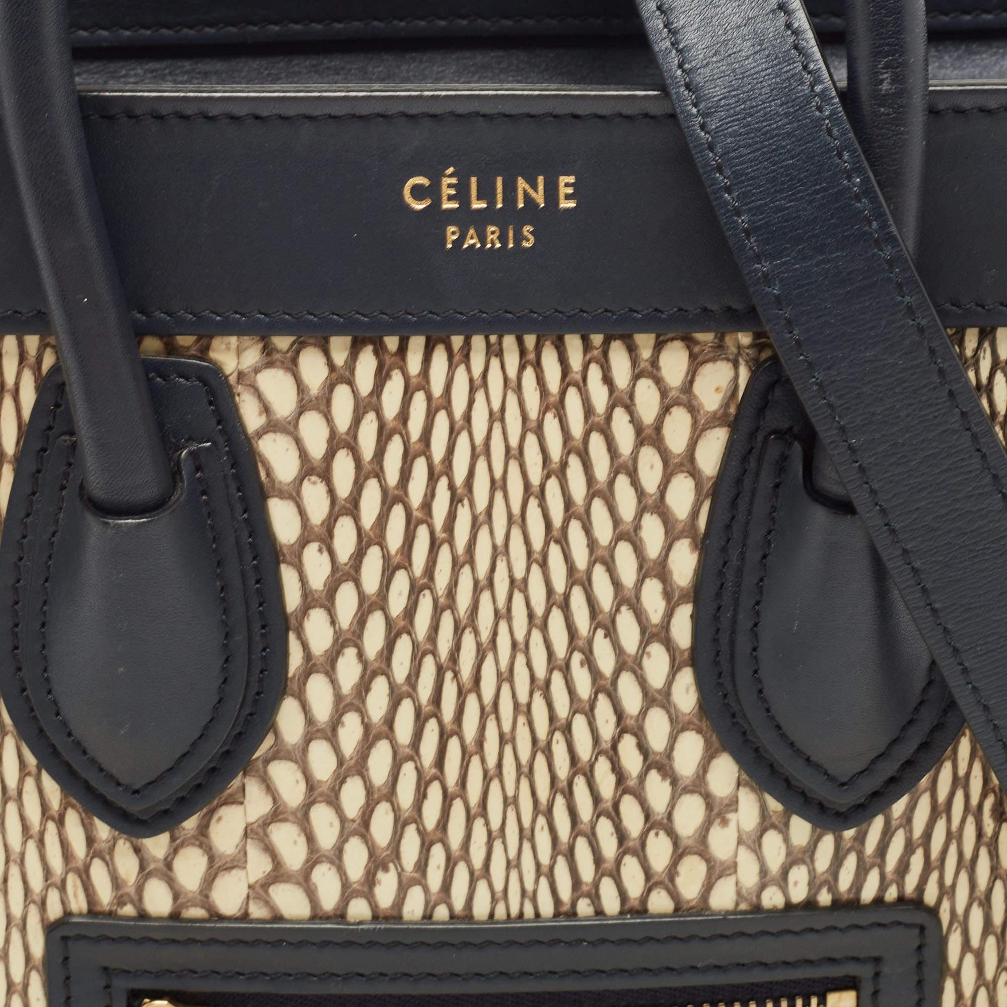 Celine Tricolor Leather and Watersnake Nano Luggage Tote 7