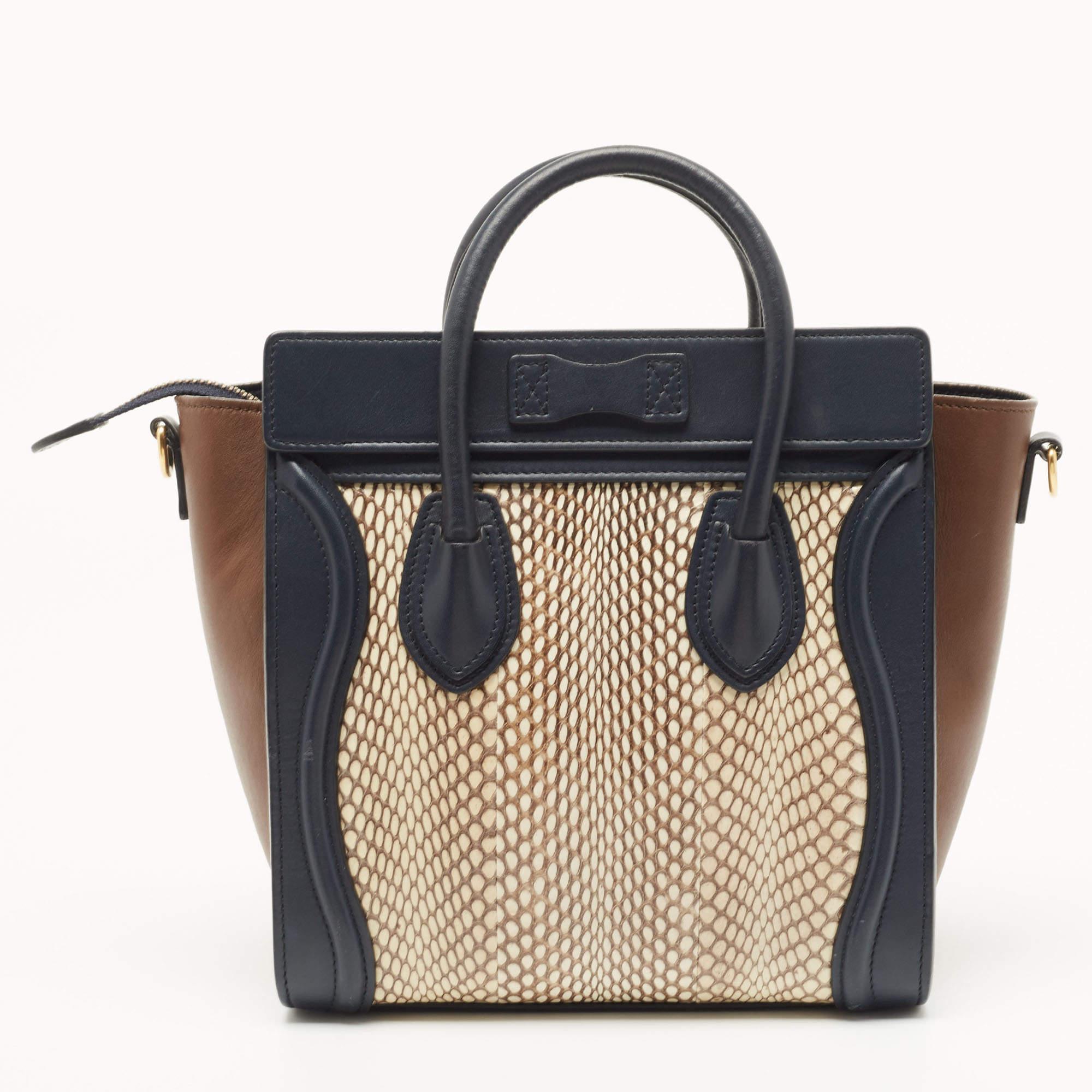 Celine Tricolor Leather and Watersnake Nano Luggage Tote 11