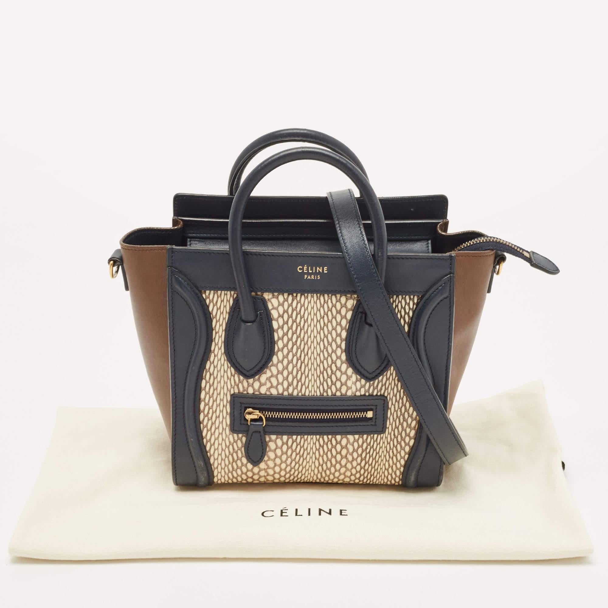 Celine Tricolor Leather and Watersnake Nano Luggage Tote 14