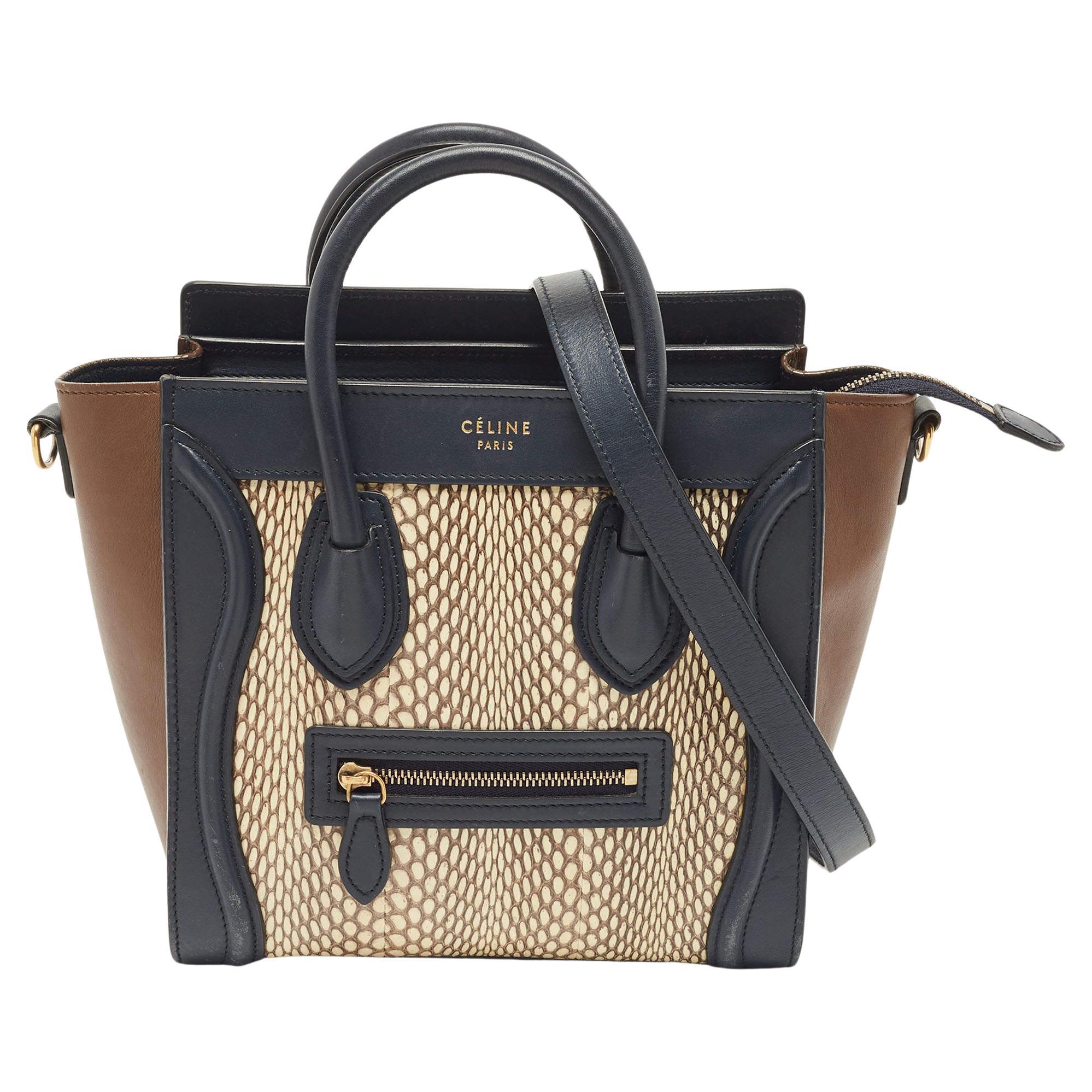 Celine Tricolor Leather and Watersnake Nano Luggage Tote