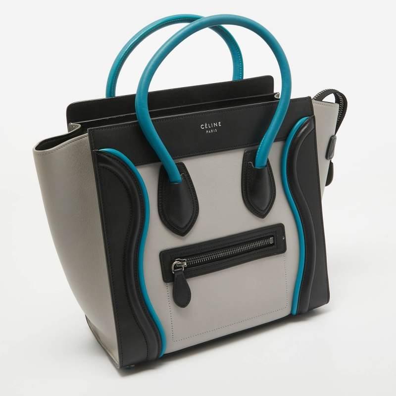 Black Celine Tricolor Leather Micro Luggage Tote