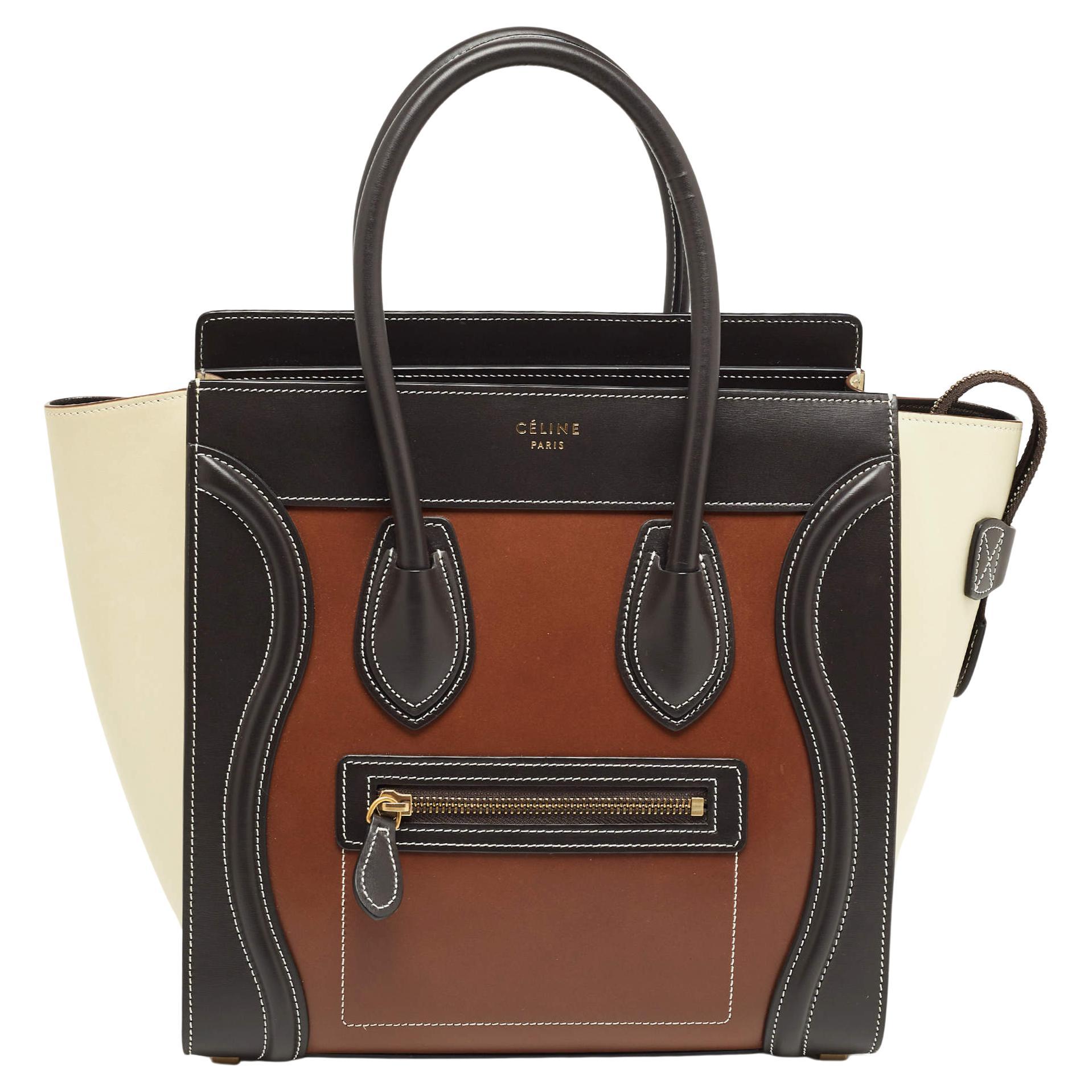Celine Tricolor Leather Micro Luggage Tote For Sale