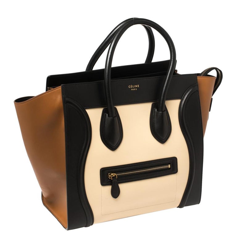 Celine Tricolor Leather Mini Luggage Tote For Sale at 1stDibs | celine mini  bag black