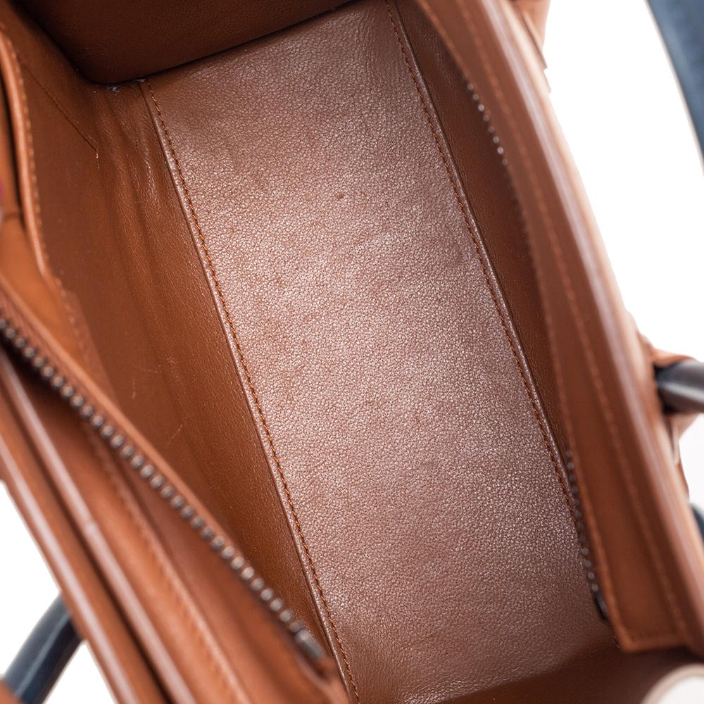 Brown Celine Tricolor Leather Nano Luggage Tote