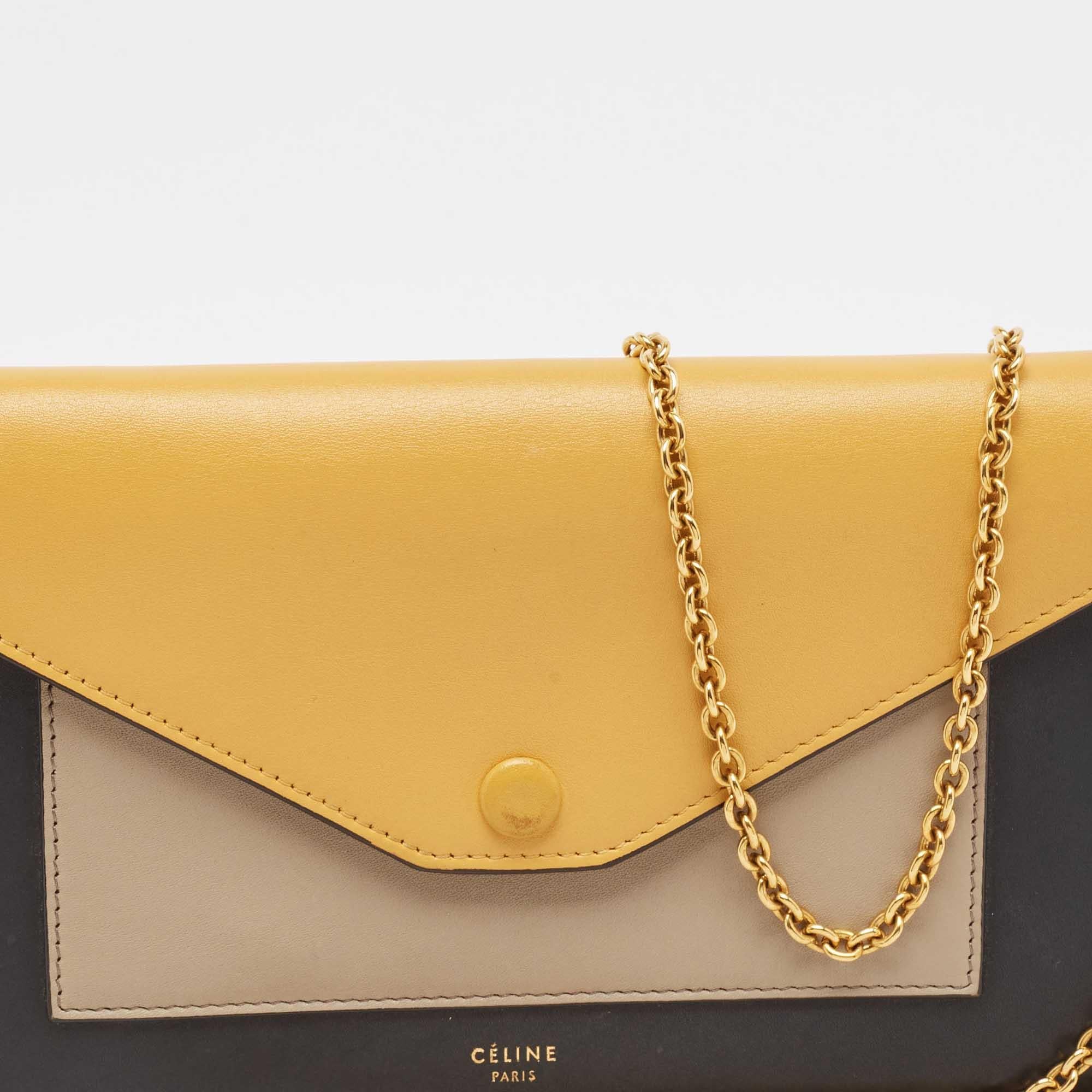 Celine Tricolor Leather Pocket Envelope Wallet On Chain 1