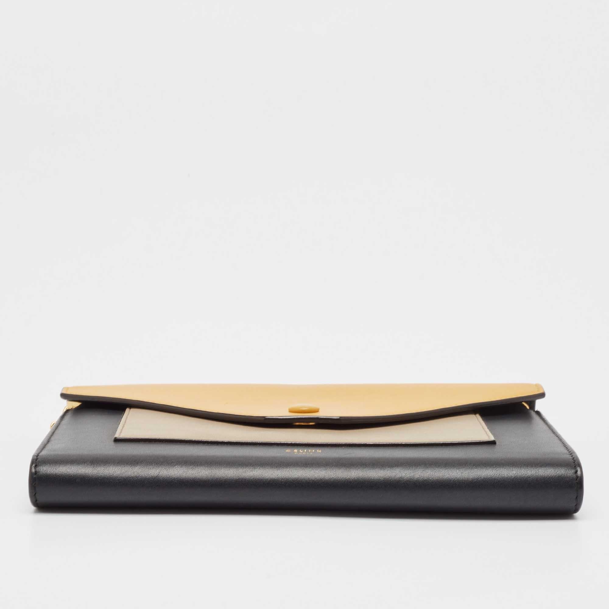Celine Tricolor Leather Pocket Envelope Wallet On Chain 2