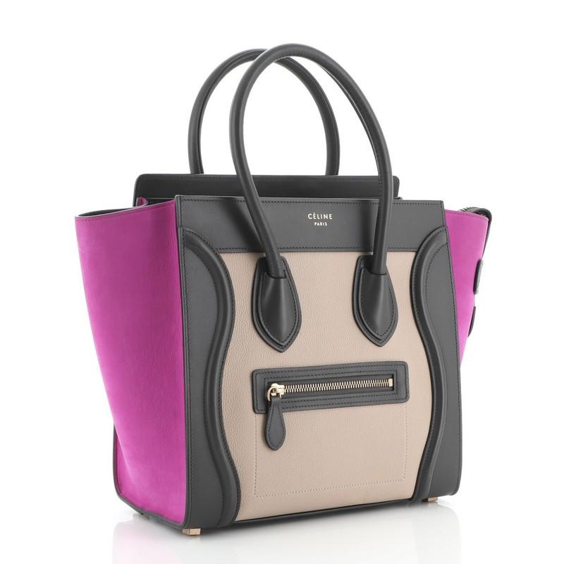 Black Celine Tricolor Luggage Bag Leather Micro
