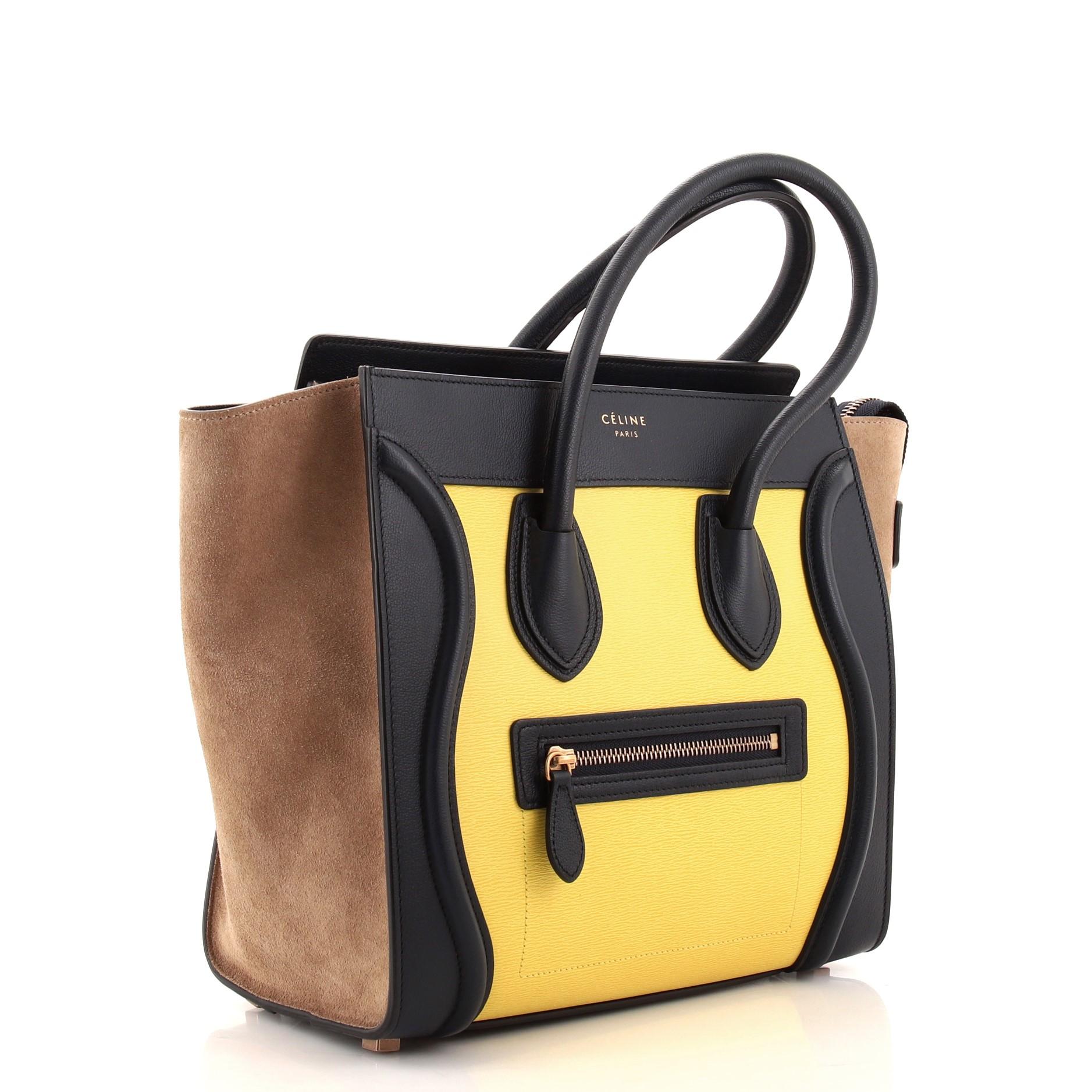 Black Celine Tricolor Luggage Bag Leather Micro