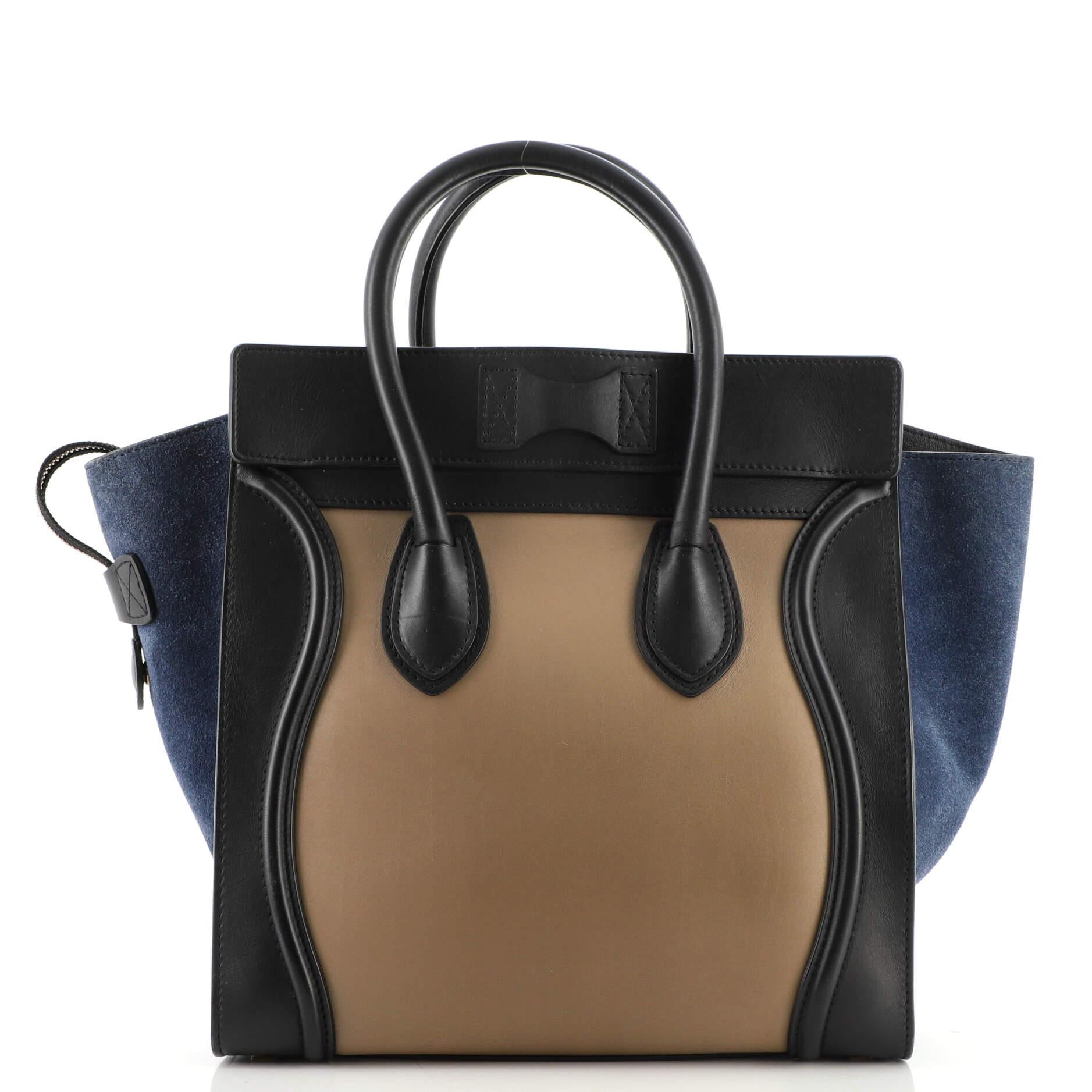 Black Celine Tricolor Luggage Bag Leather Mini