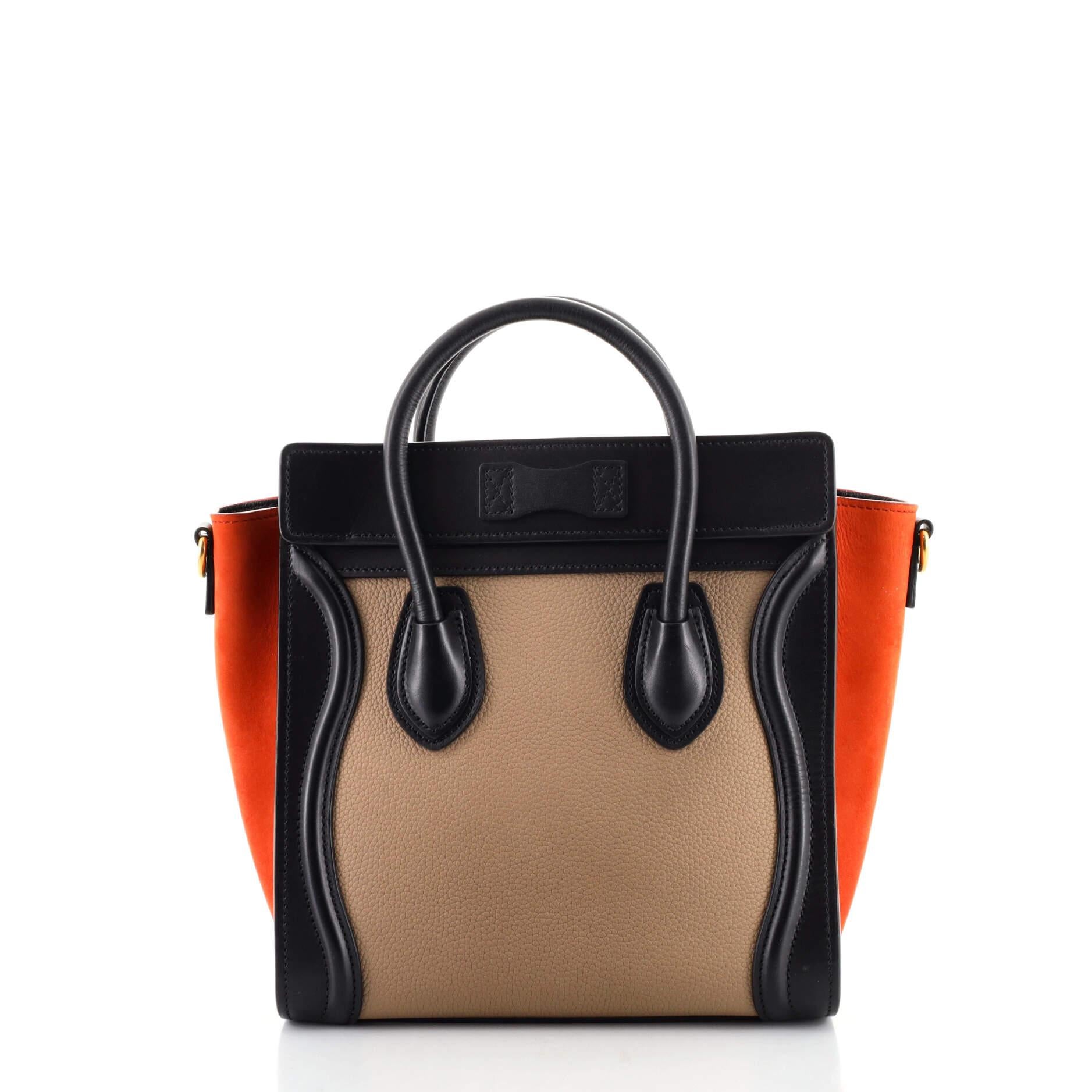 Black Celine Tricolor Luggage Bag Leather Nano