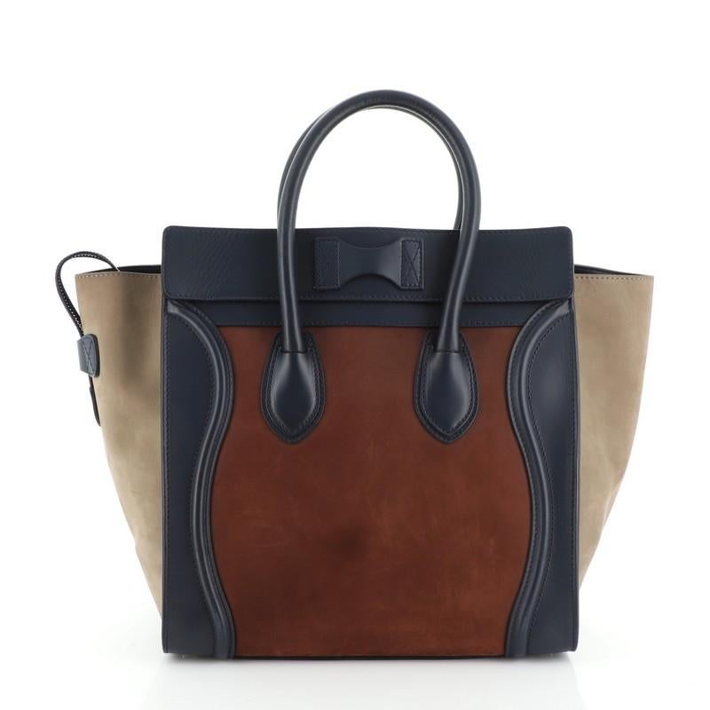 Black Celine Tricolor Luggage Bag Suede Mini