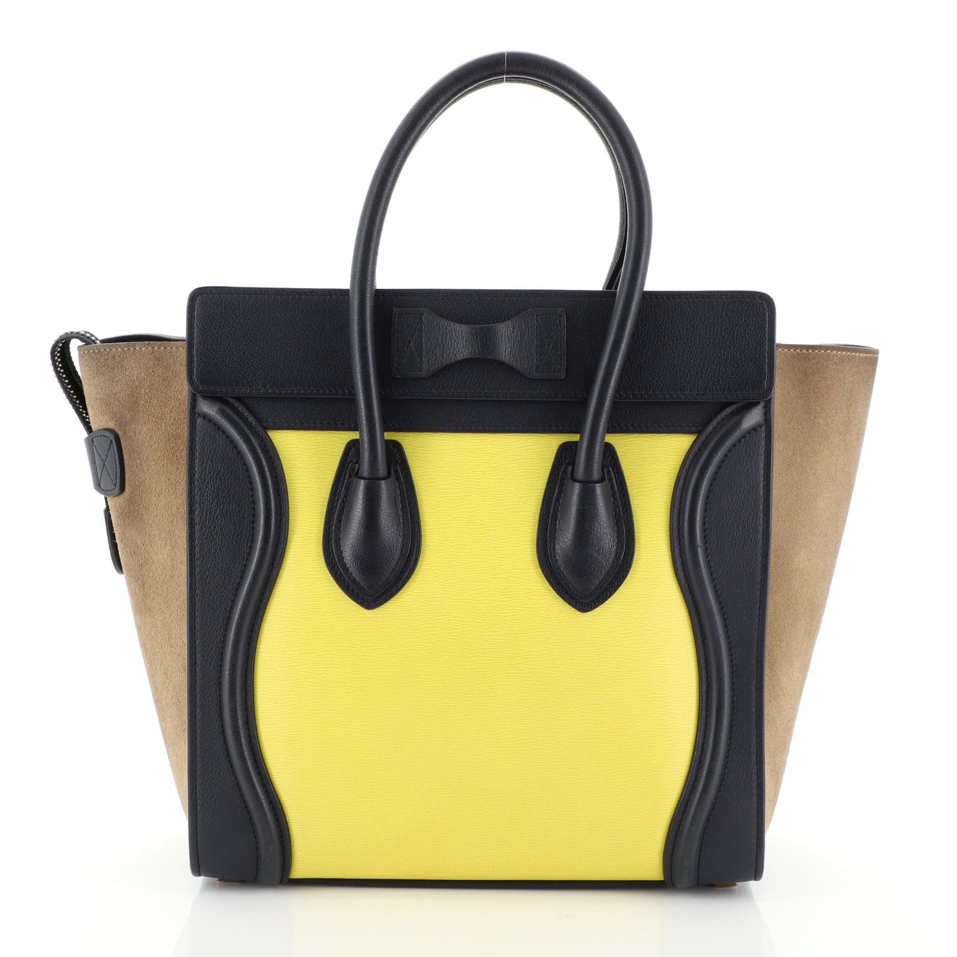 Black Celine Tricolor Luggage Handbag Leather Micro