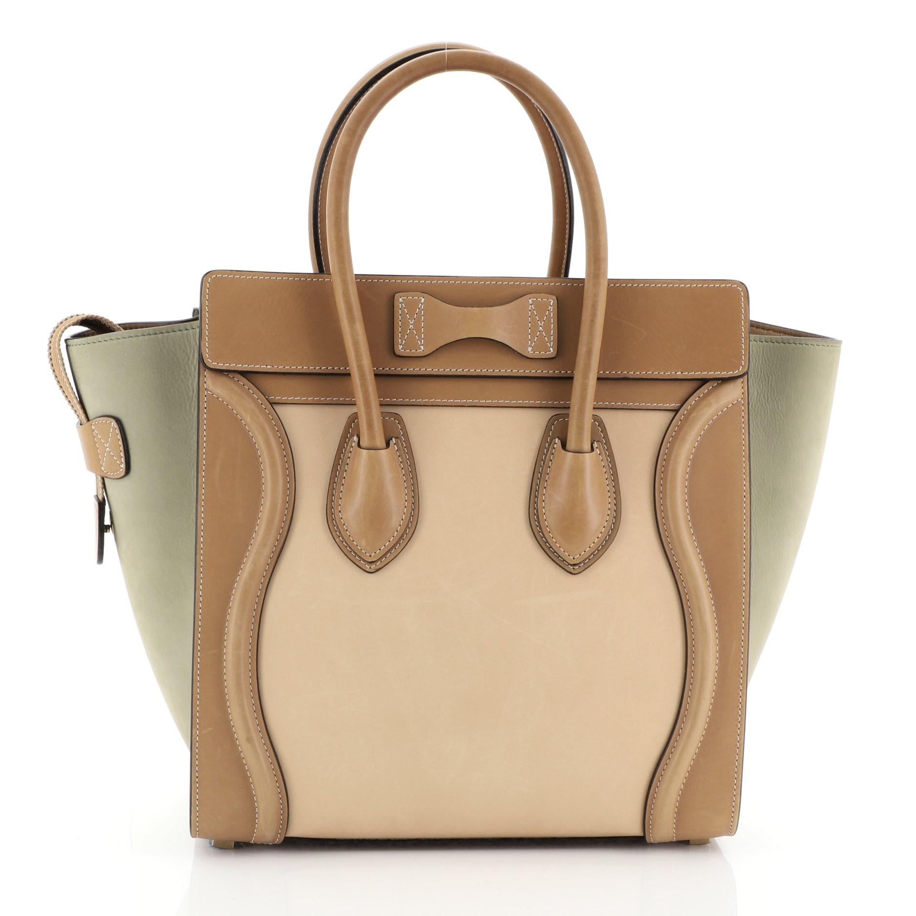 Brown Celine Tricolor Luggage Handbag Leather Micro