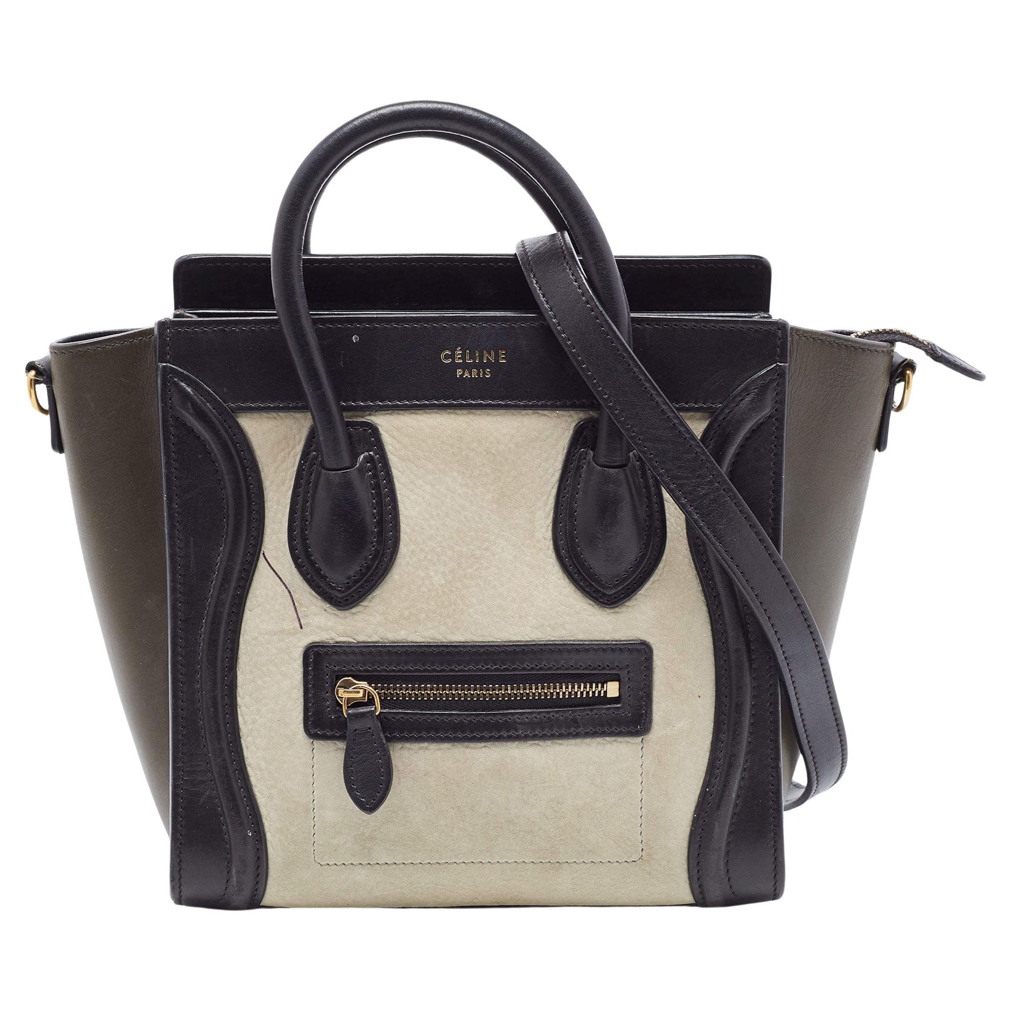 Tricolor Nubuck und Leder-Mini-Gepäcktasche von Celine im Angebot