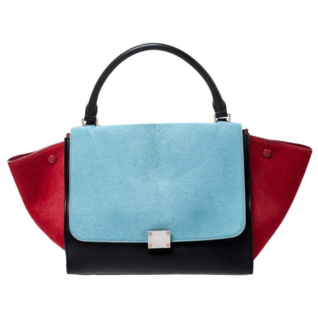 Celine Tricolor Pony Hair and Leather Medium Trapeze Bag
