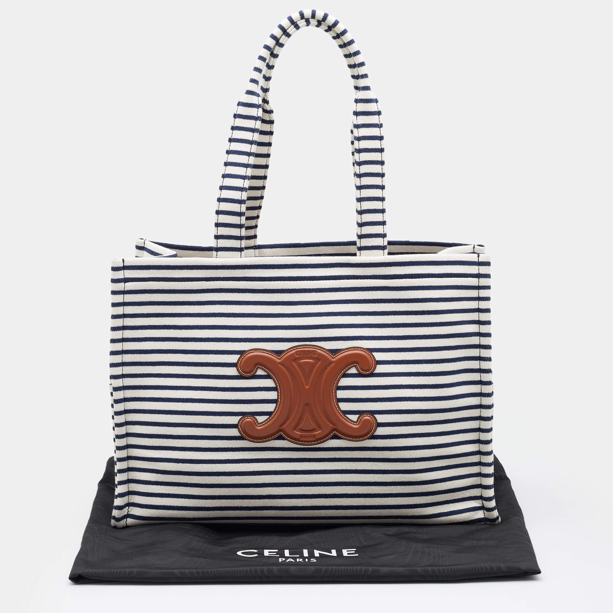 Celine Tricolor Striped Fabric and Leather Large Cabas Thais Tote 6