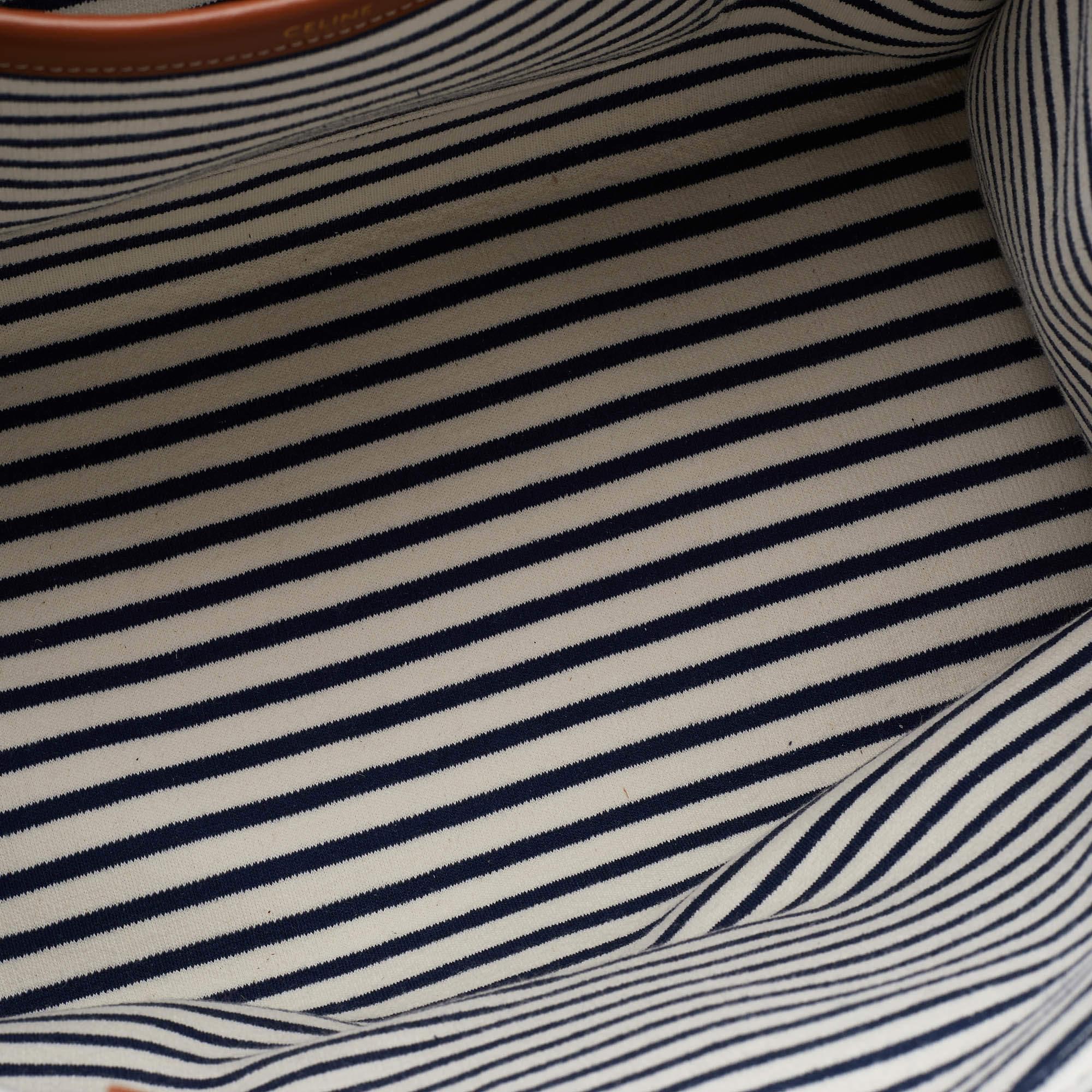 Women's Celine Tricolor Striped Fabric and Leather Large Cabas Thais Tote