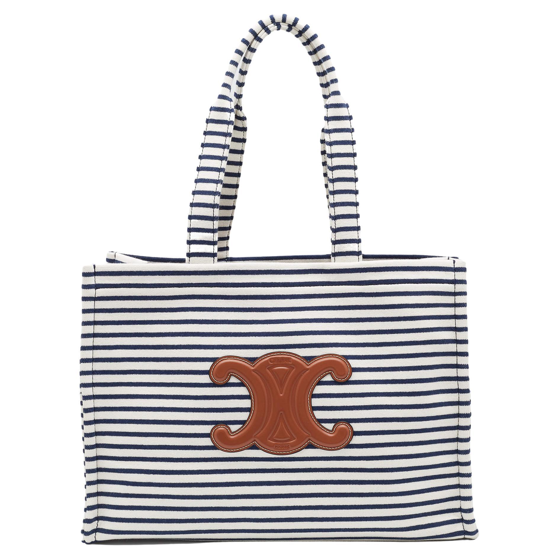 Celine Tricolor Striped Fabric and Leather Large Cabas Thais Tote at 1stDibs