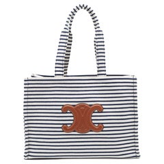 Celine, Bags, Celine Cabas Thais Tote Triomphe Striped Canvas Small  Neutral Red Multicolor