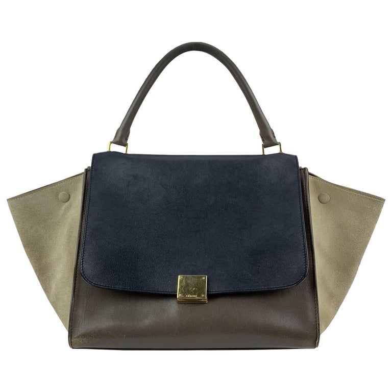 Celine Tricolor Suede and Leather Trapeze Toe Bag with Strap For Sale ...