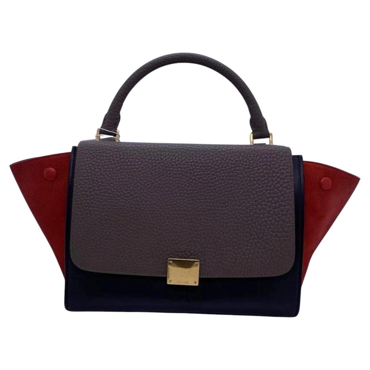 Celine Tricolor Trapeze Bag in Leather and Suede