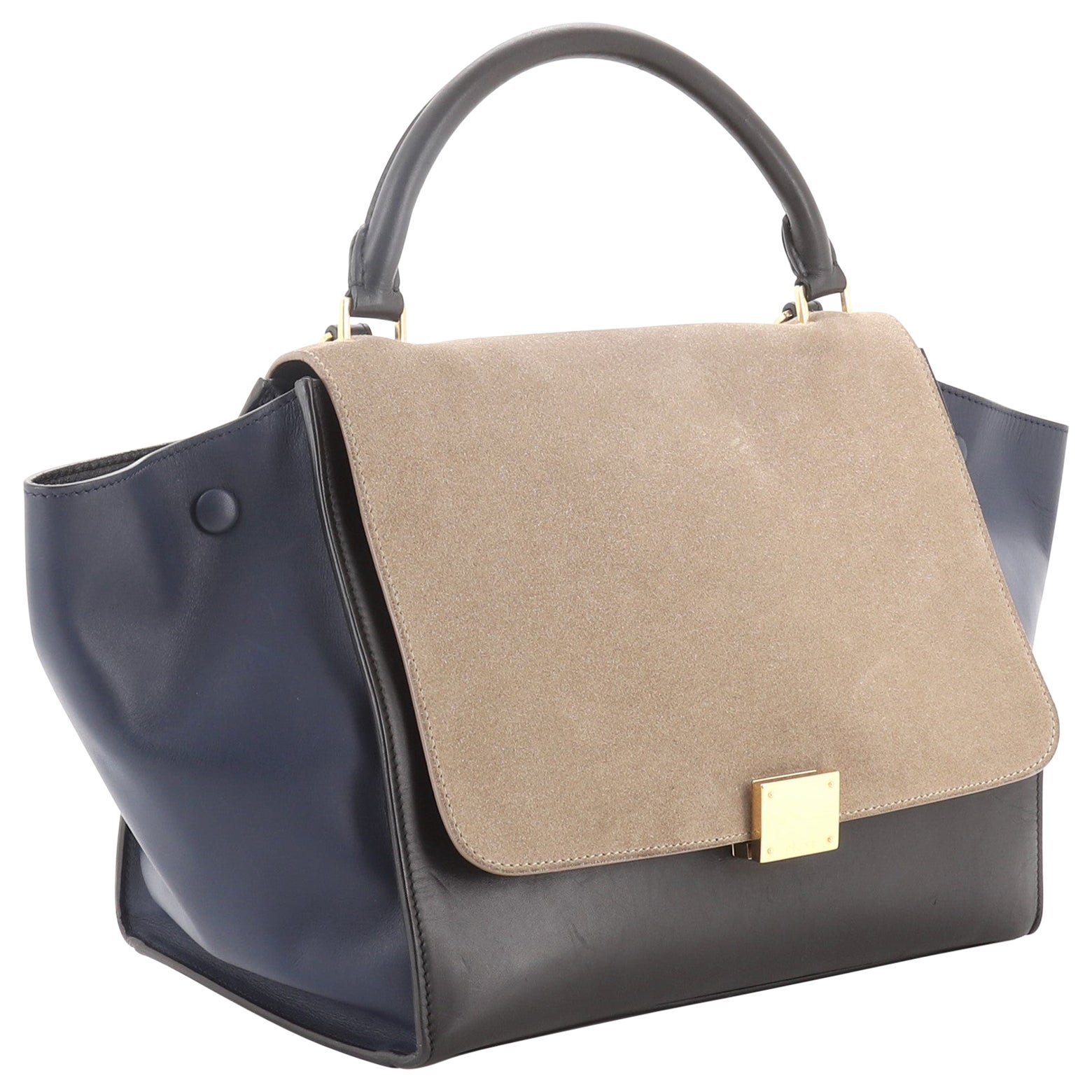 Celine Tricolor Trapeze Bag Suede Medium Neutral