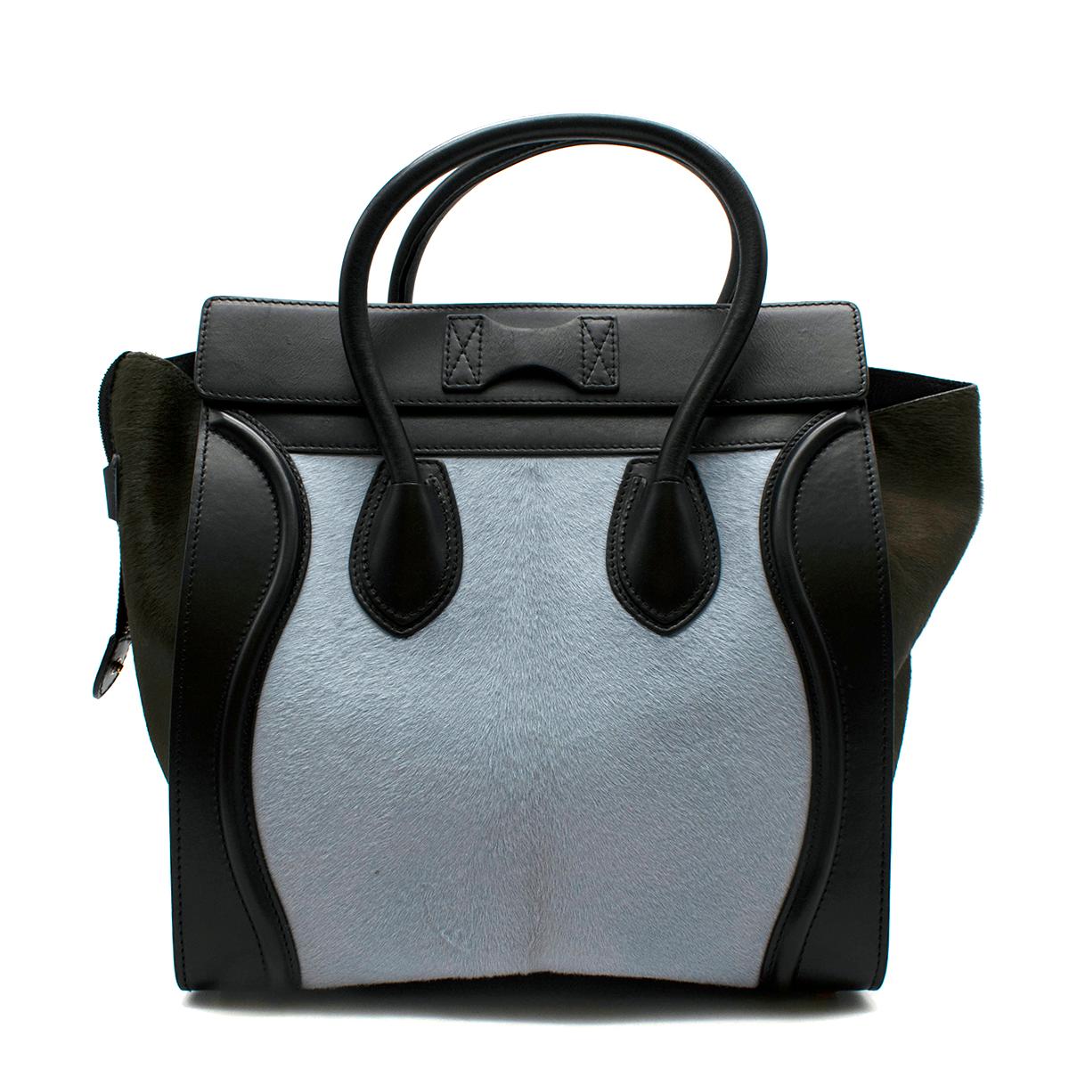 Black Celine Tricolour Leather & Pony Hair Mini Luggage Tote  For Sale