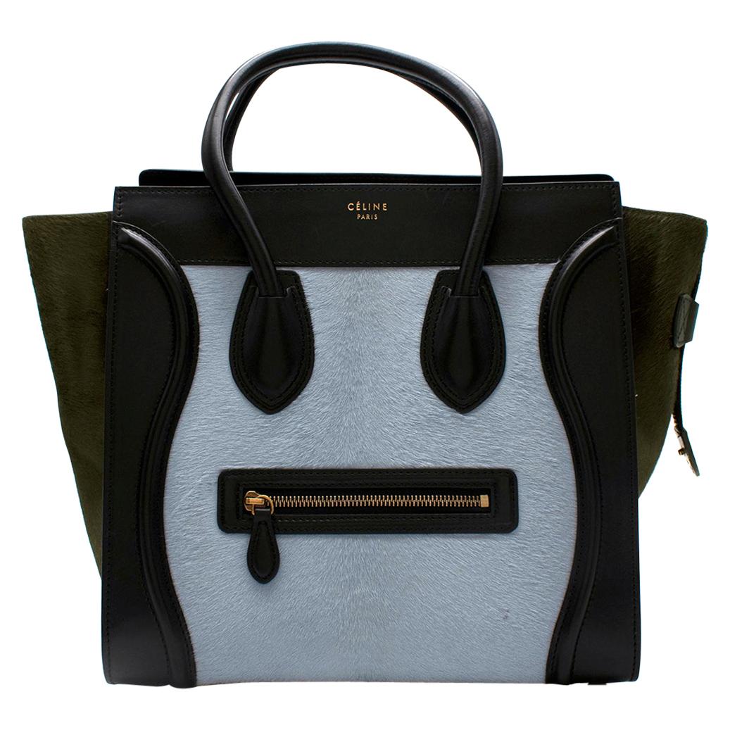 Celine Tricolour Leather & Pony Hair Mini Luggage Tote  For Sale