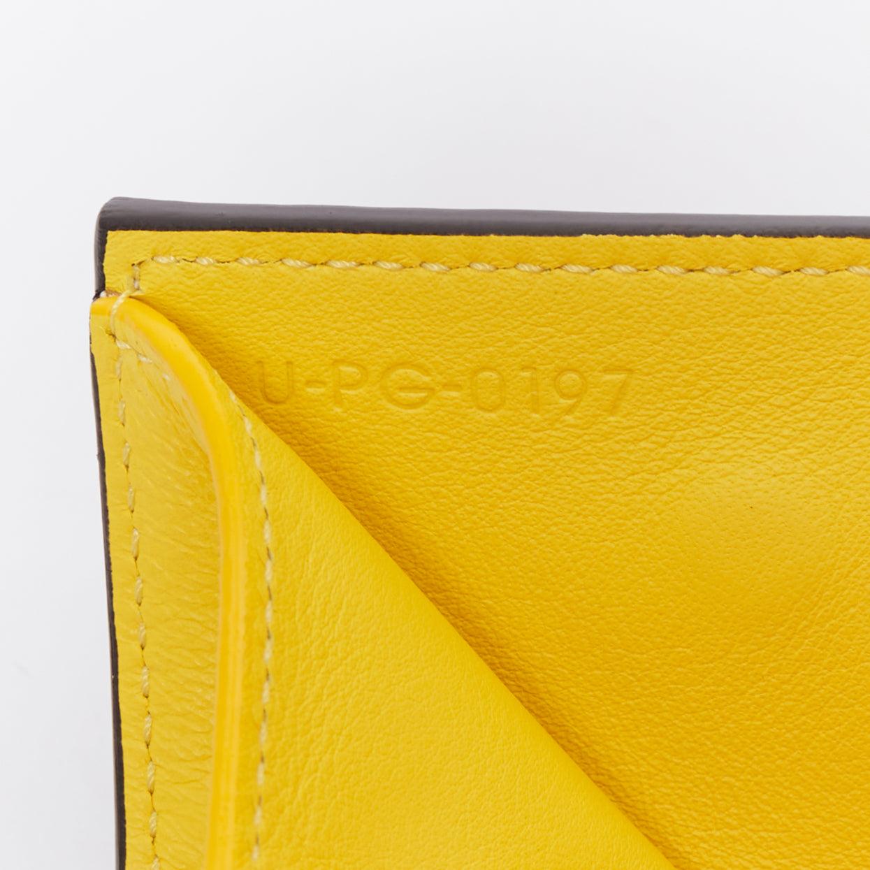 CELINE Trifold Compact Dune drummed calfskin yellow lined folded wallet in vendita 5