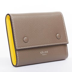 CELINE Trifold Compact Dune drummed calfskin yellow lined folded wallet