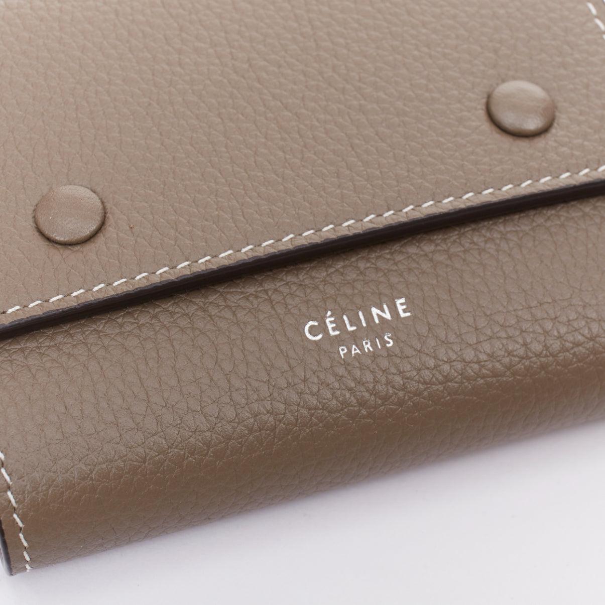 Donna CELINE Trifold Compact Dune drummed calfskin yellow lined folded wallet in vendita