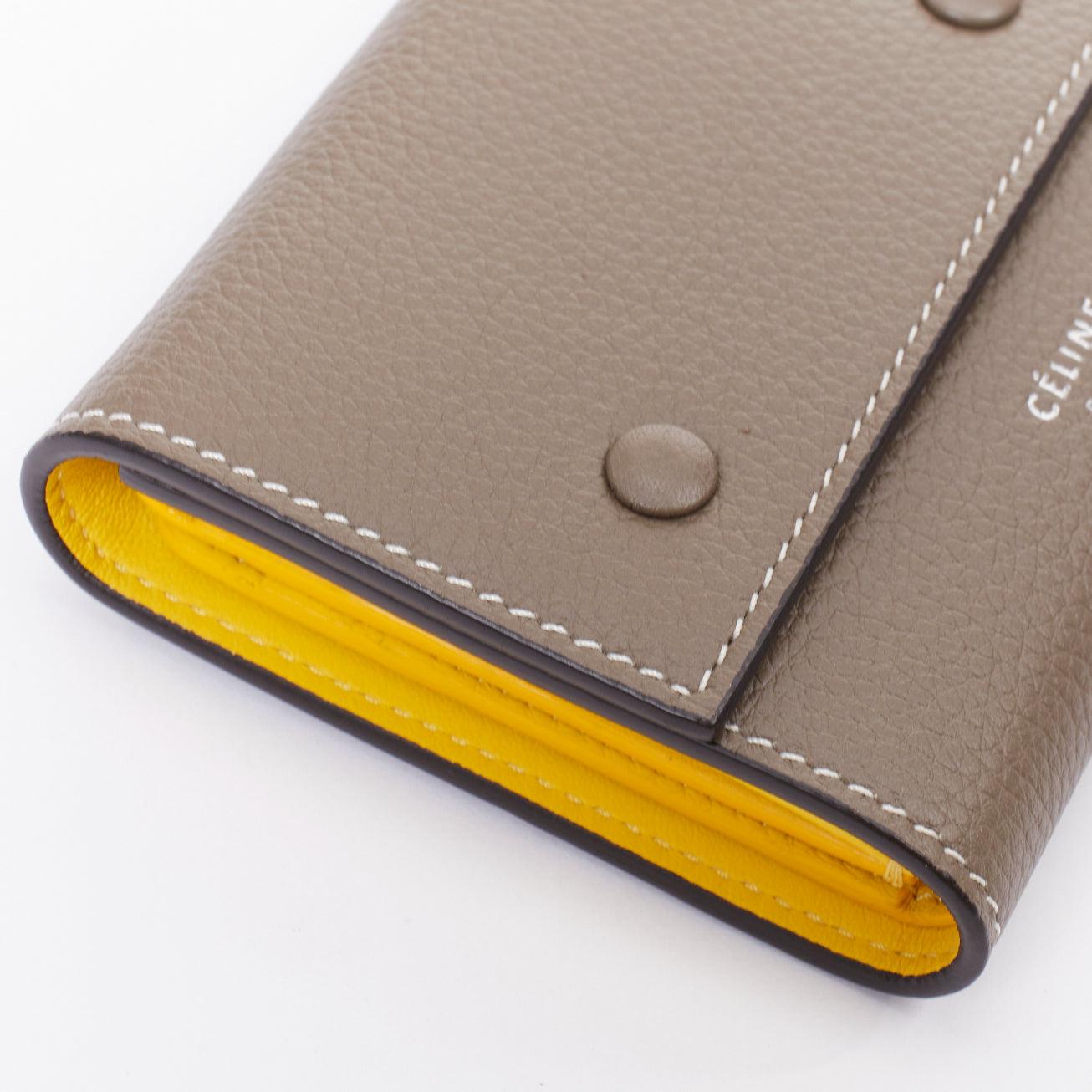 CELINE Trifold Compact Dune drummed calfskin yellow lined folded wallet in vendita 1
