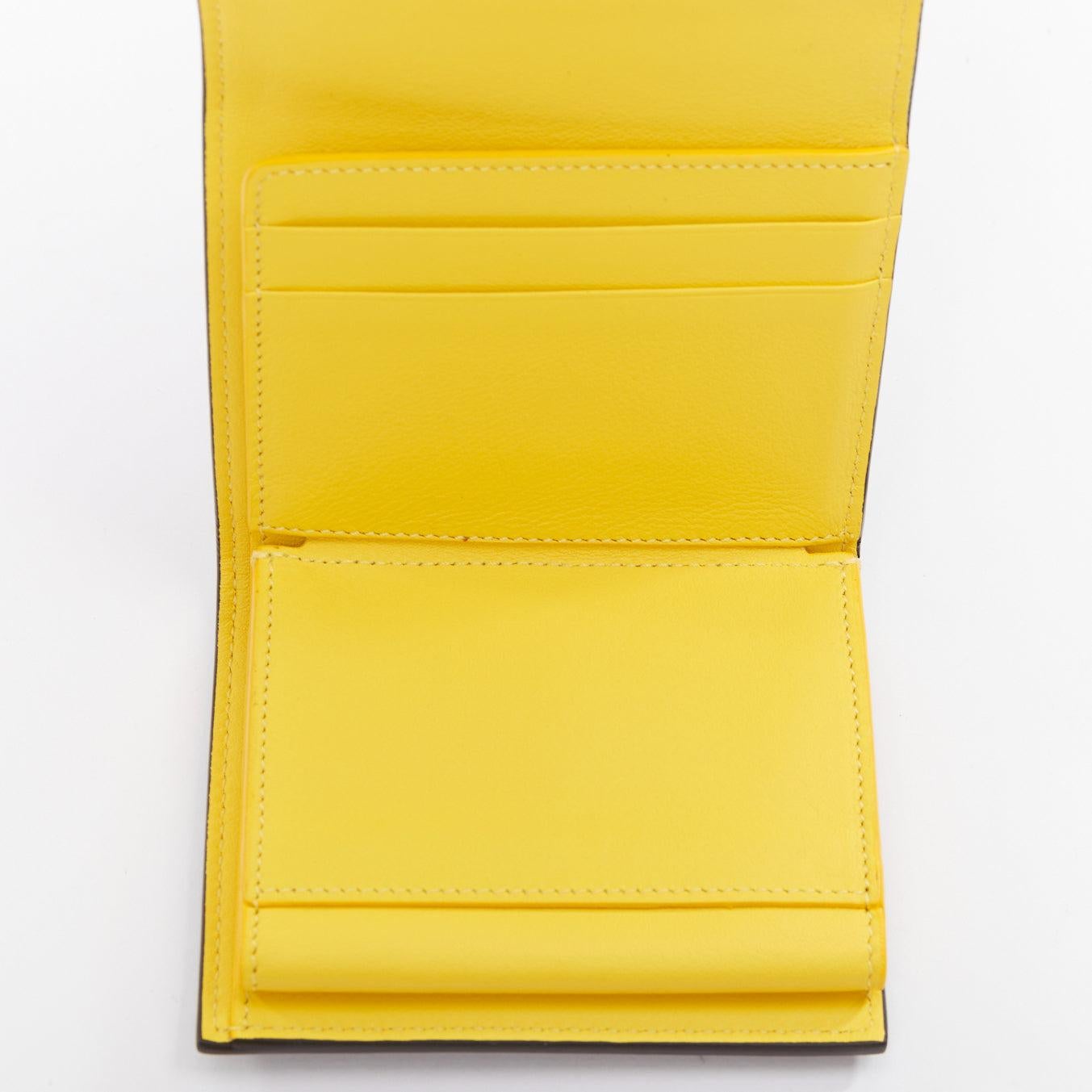 CELINE Trifold Compact Dune drummed calfskin yellow lined folded wallet in vendita 3