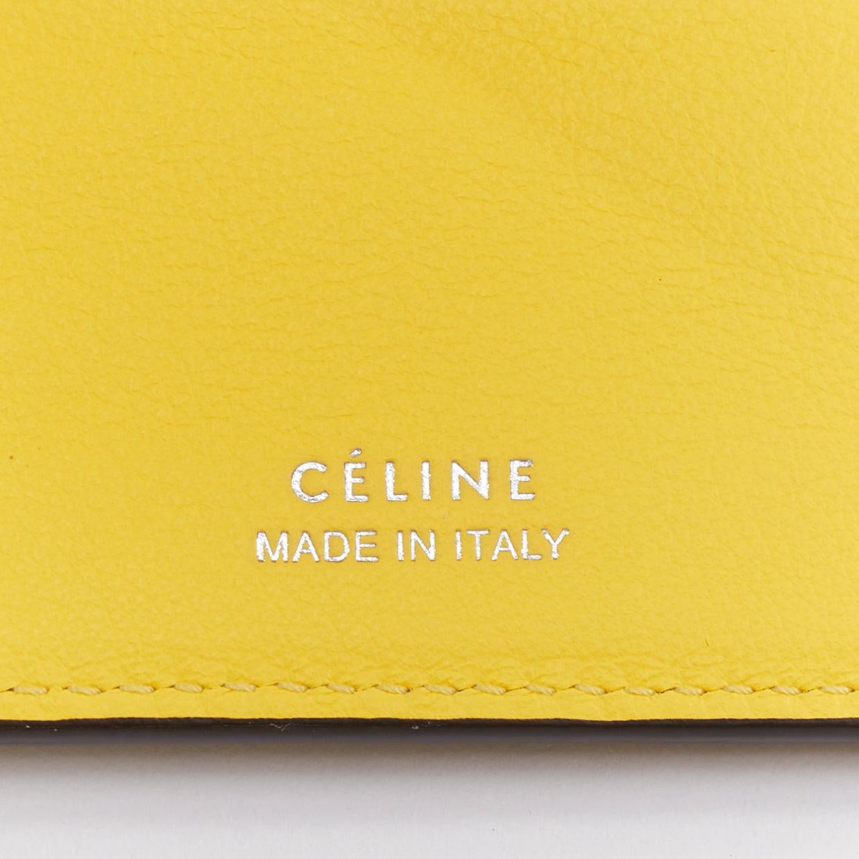 CELINE Trifold Compact Dune drummed calfskin yellow lined folded wallet in vendita 4