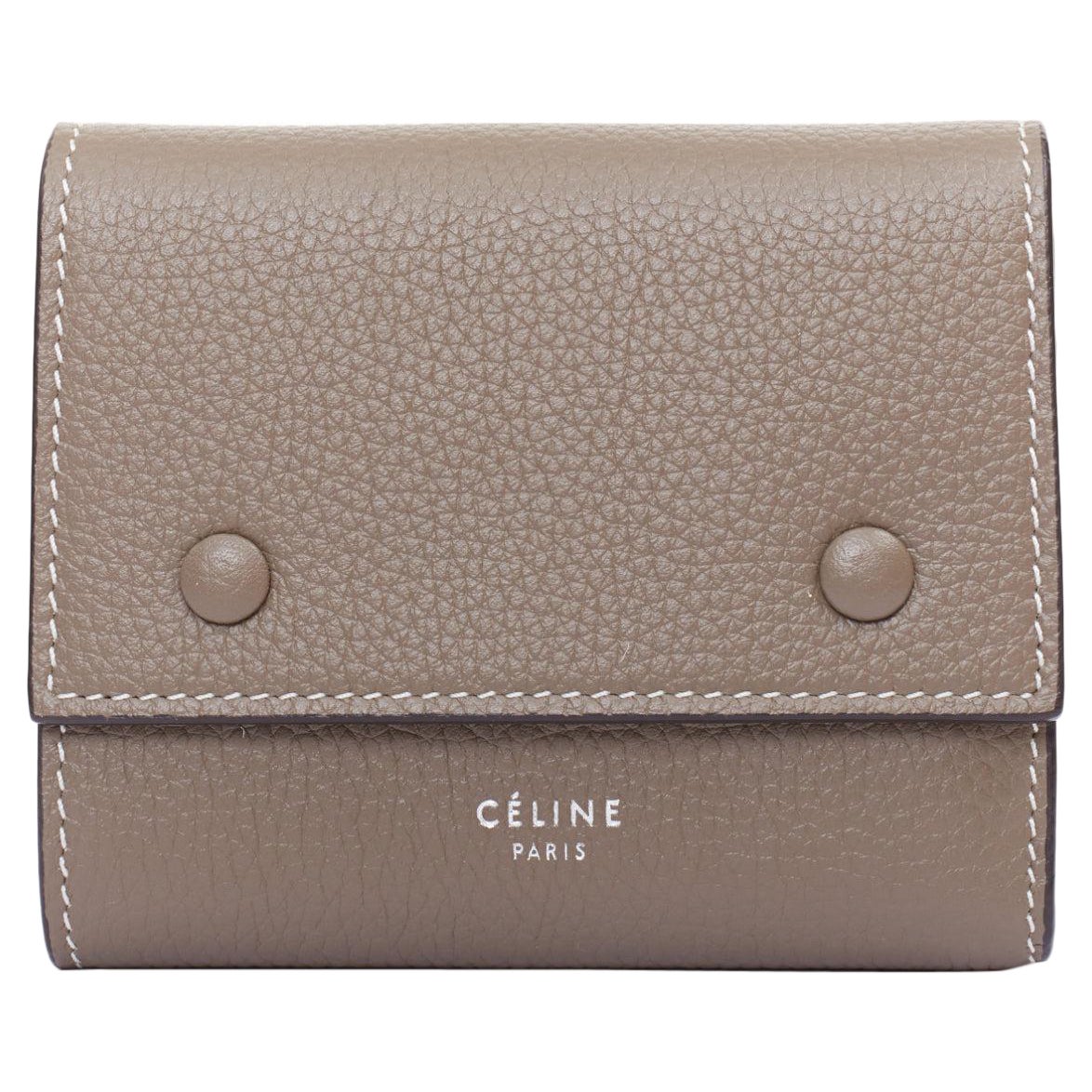 CELINE Trifold Compact Dune drummed calfskin yellow lined folded wallet in vendita