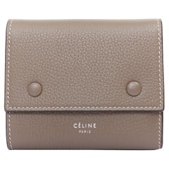 CELINE Trifold Compact Dune drummed calfskin yellow lined folded wallet