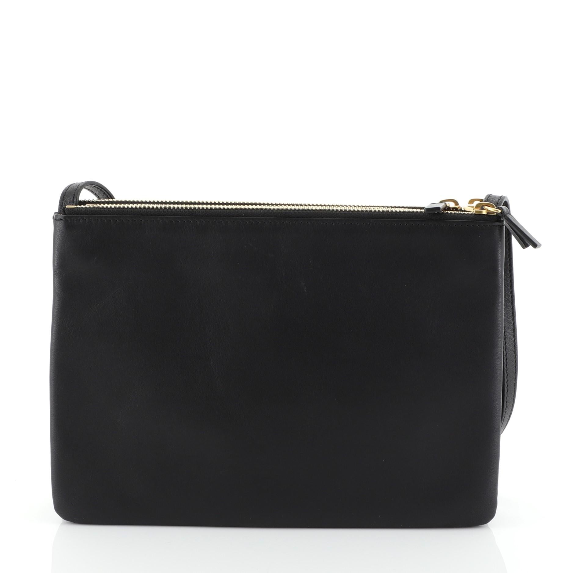 celine black leather large trio crossbody bag