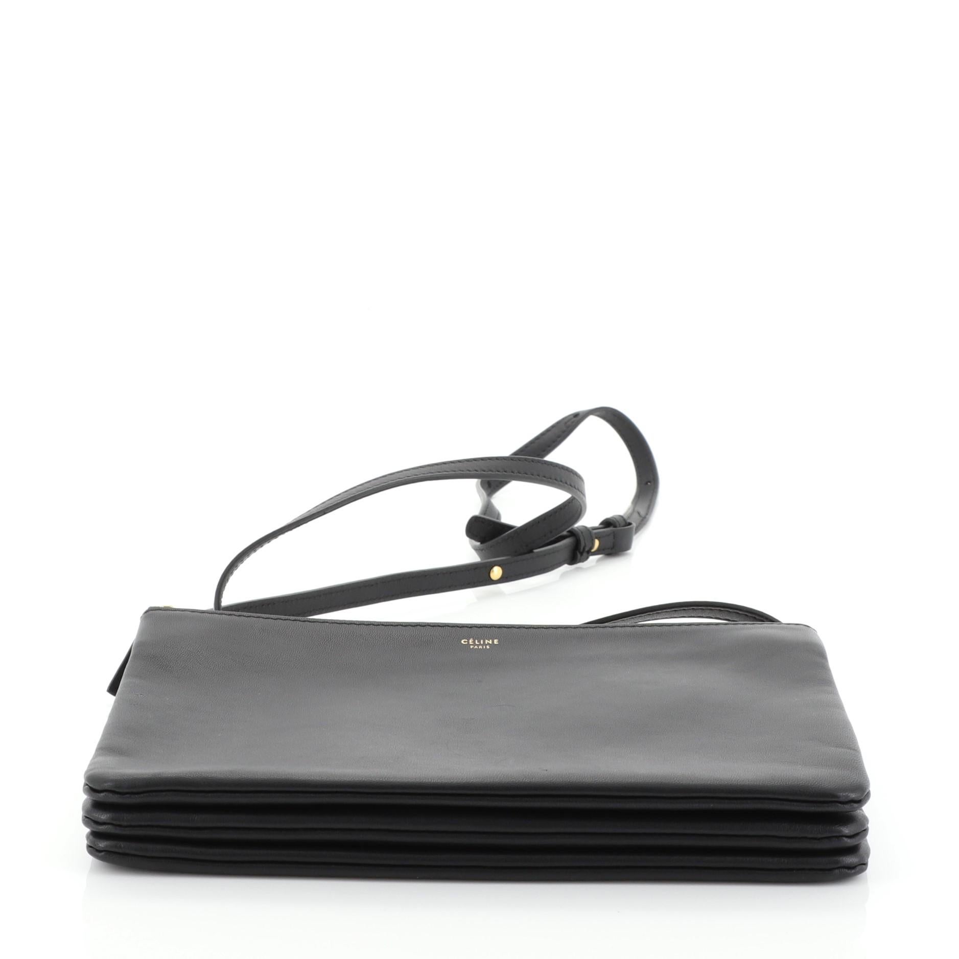 Black Celine Trio Crossbody Bag Leather Large