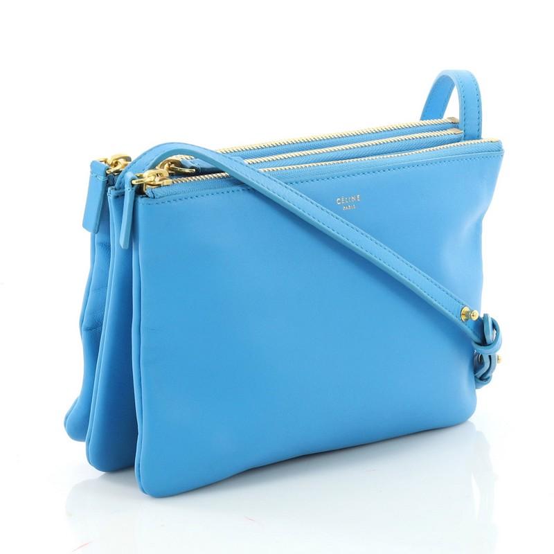 Blue Celine Trio Crossbody Bag Leather Small