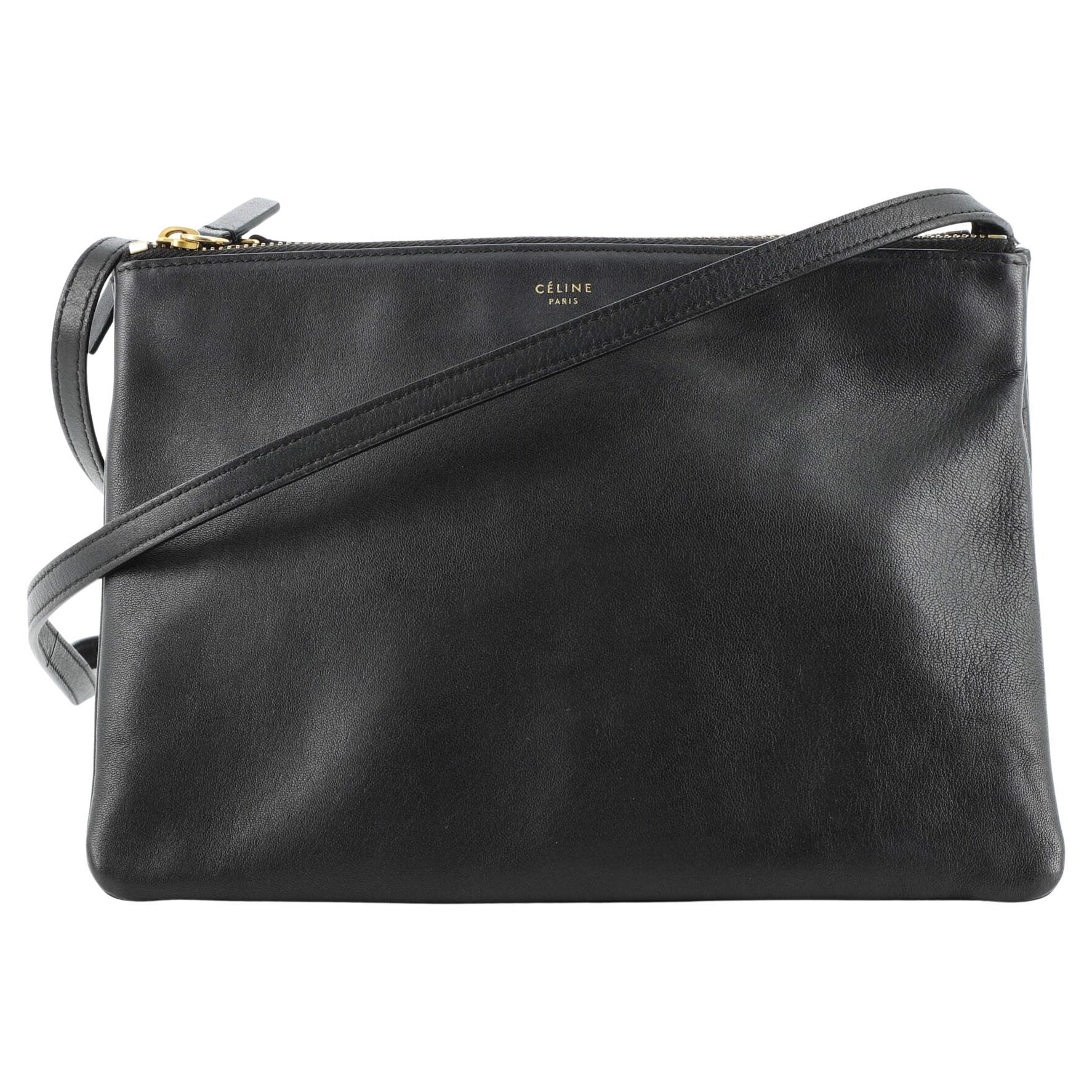 Celine Trio Small Shoulder Bag Pochette Crossbody Black Leather