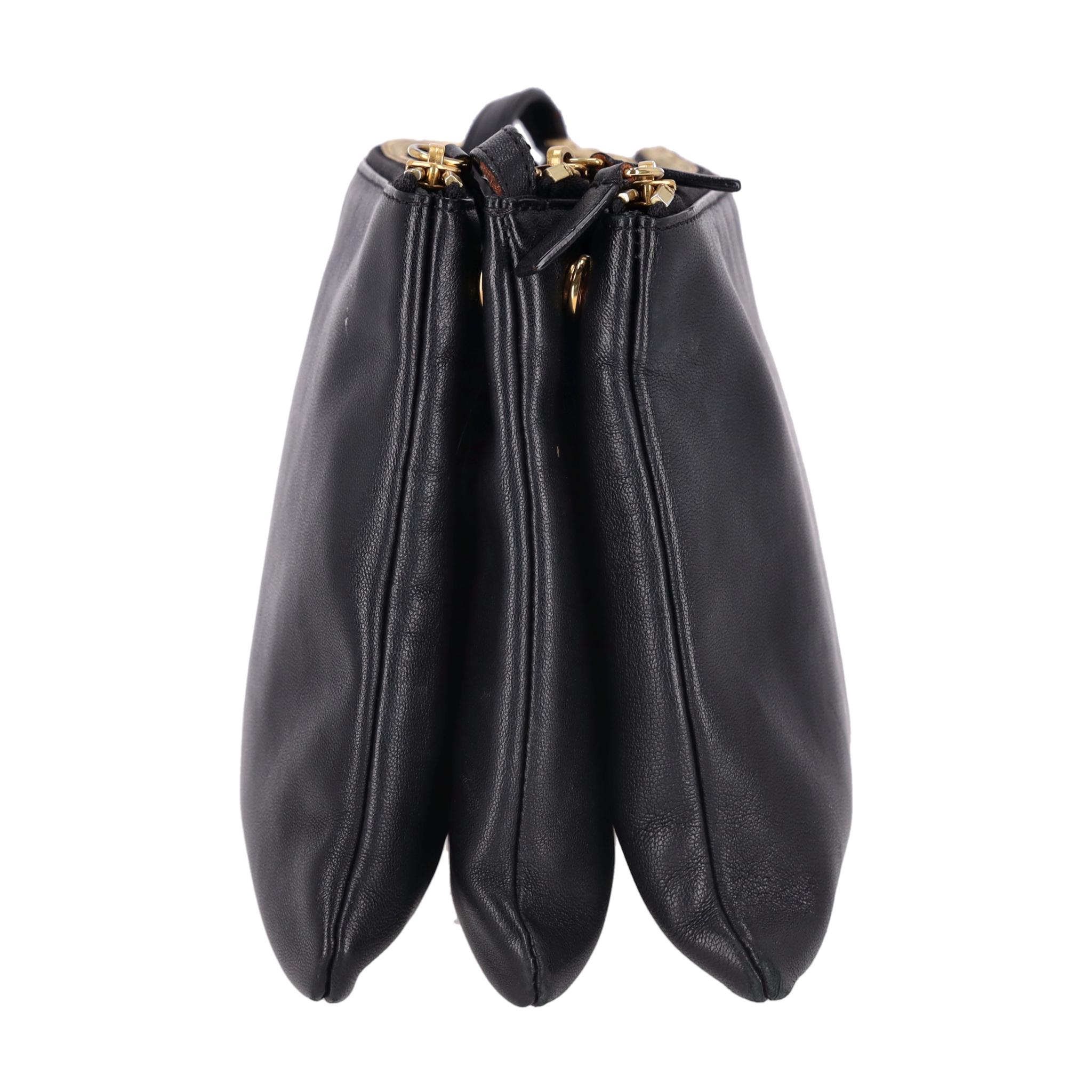 Noir Celine Trio Leather Large Crossbody Bag en vente