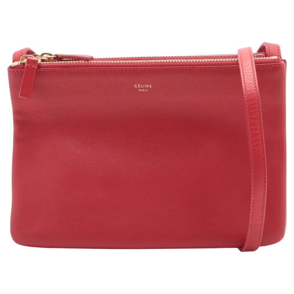Sac à bandoulière en cuir Trio de Celine, rouge en vente