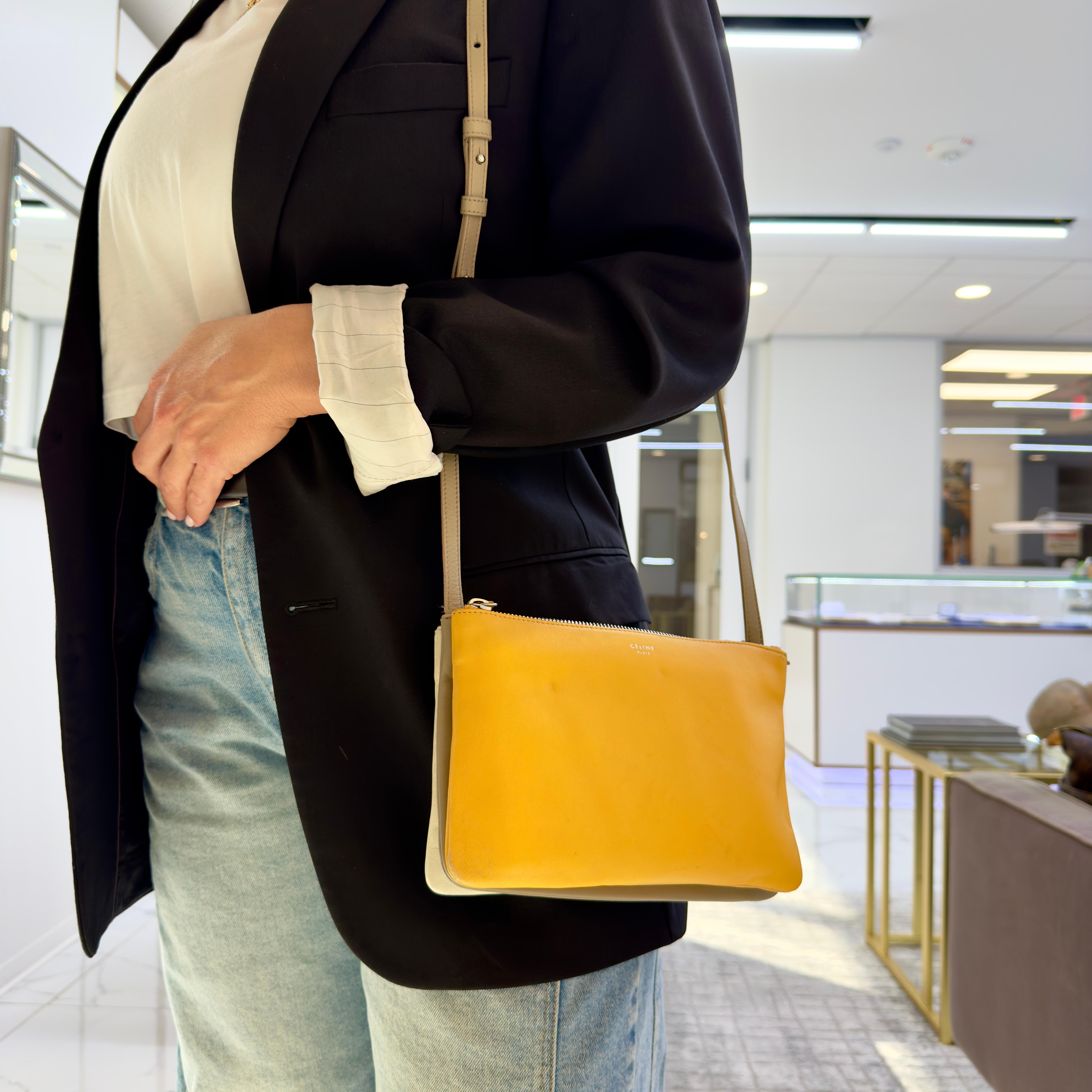 Celine Trio Neutral Multitone Colors Soft Leather Crossbody Bag in vendita 10