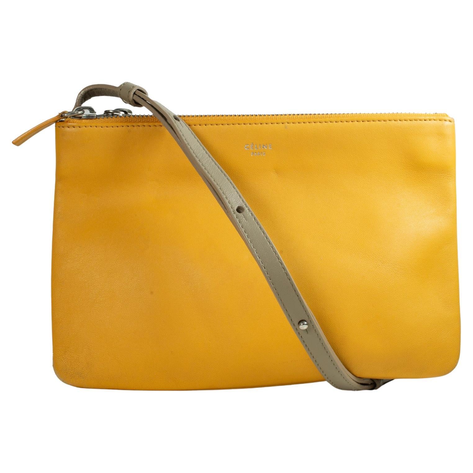 Celine Trio Neutral Multitone Colors Soft Leather Crossbody Bag