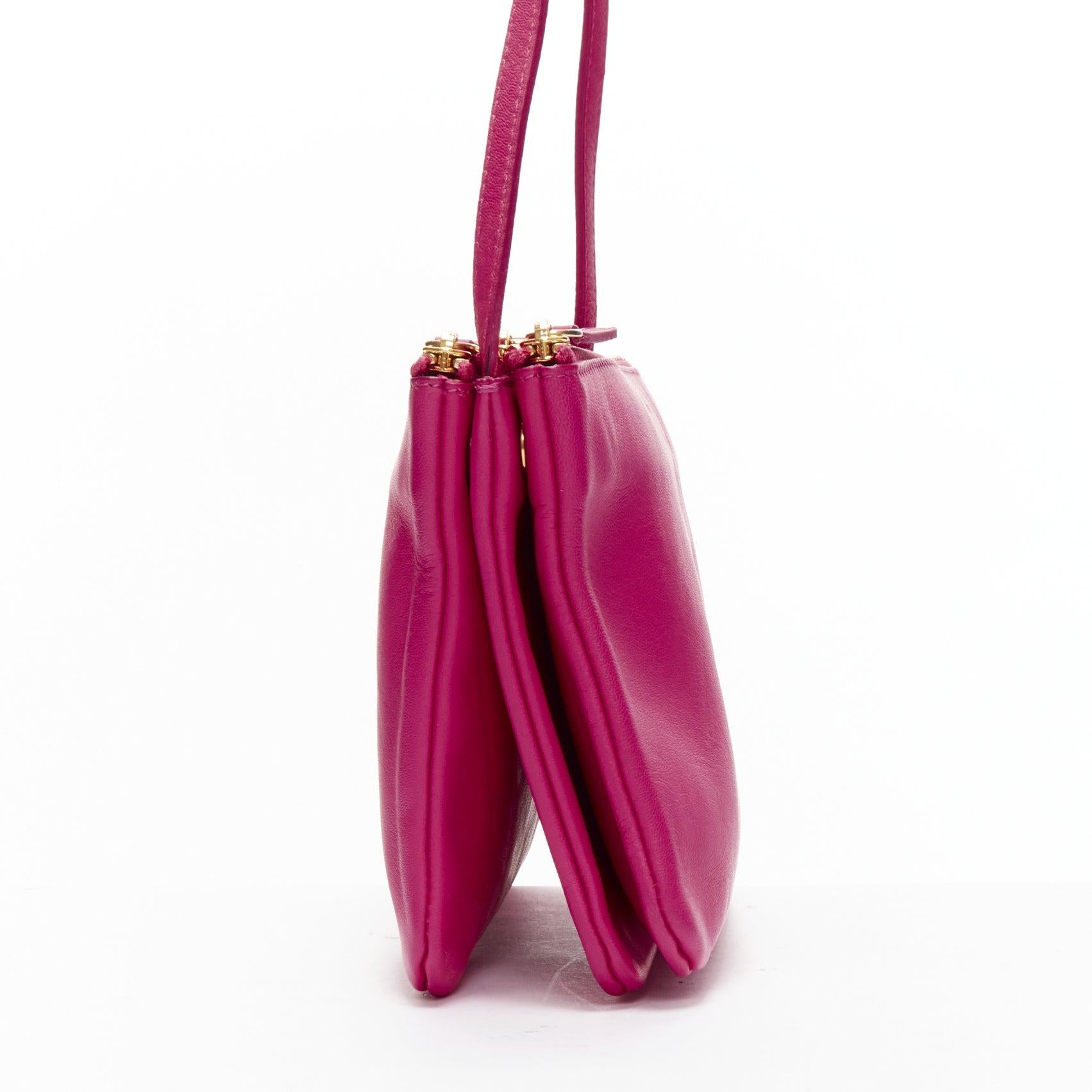 CELINE Trio pink soft leather detachable shoulder strap pouch crossbody bag In Fair Condition For Sale In Hong Kong, NT